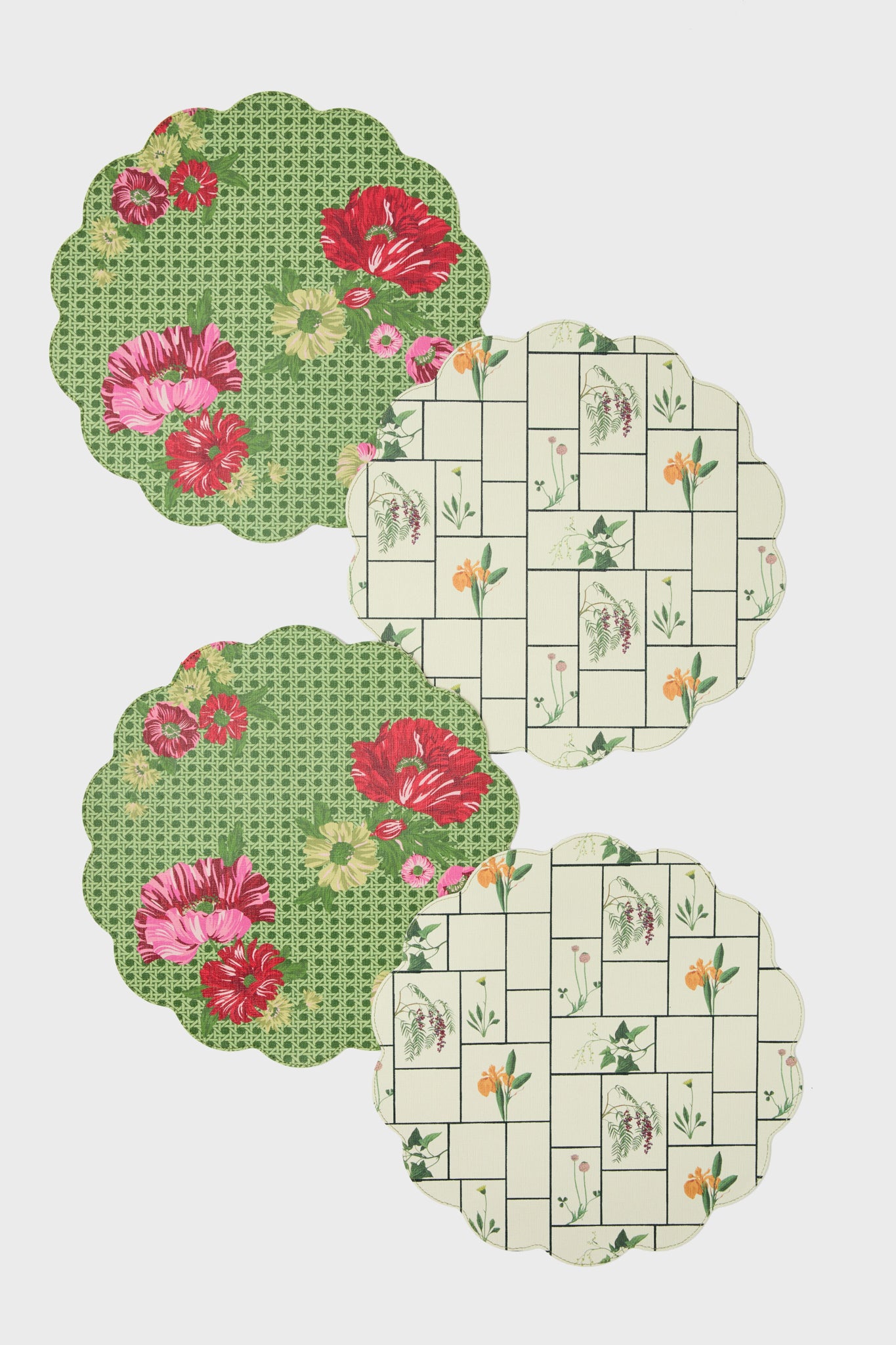 Caned Floral and Fresher Buds Reversible Wipeable Placemats Set of 4-Charming Tale Store