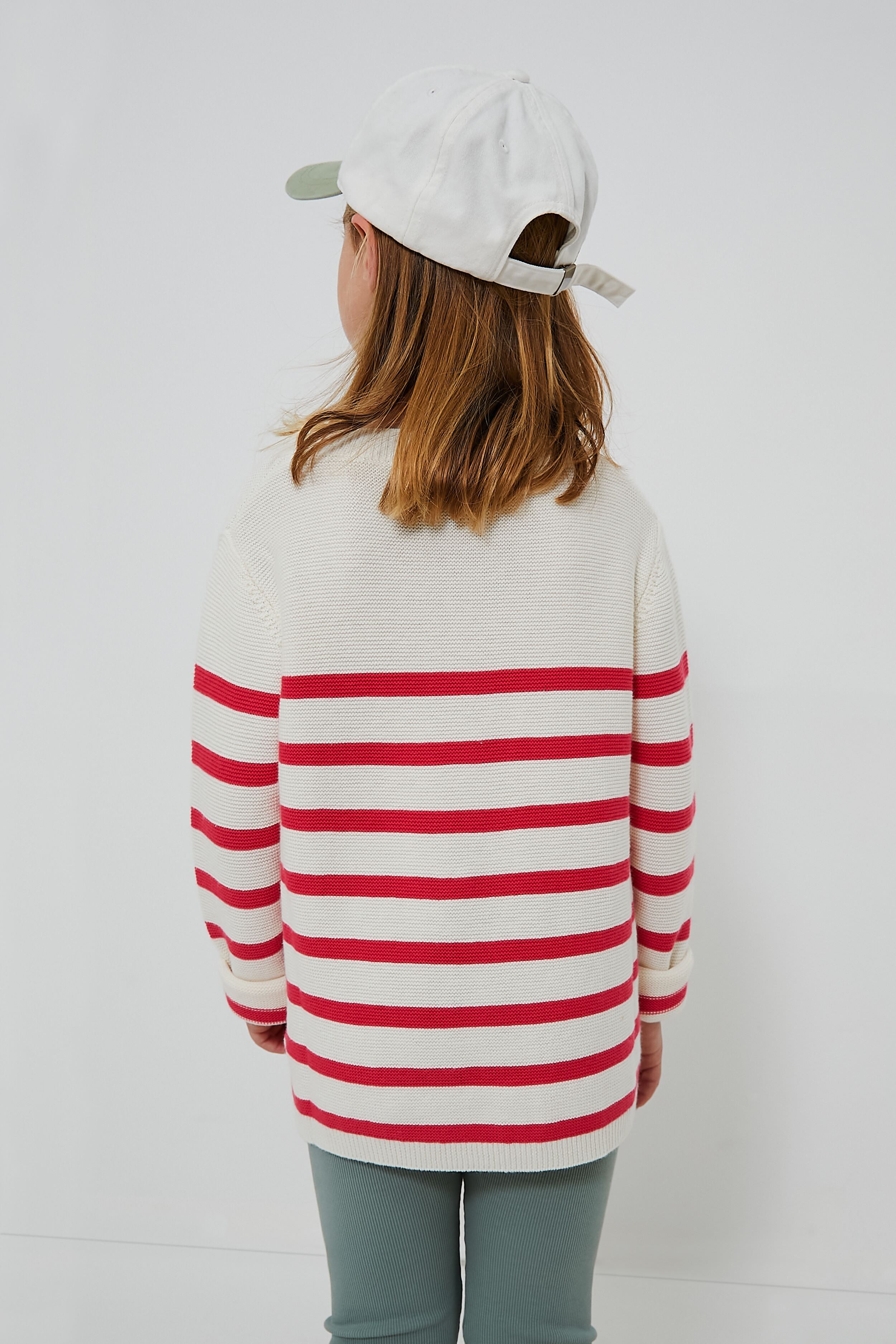 Cream and Raspberry Garter Stitch Sweater-Charming Tale Store