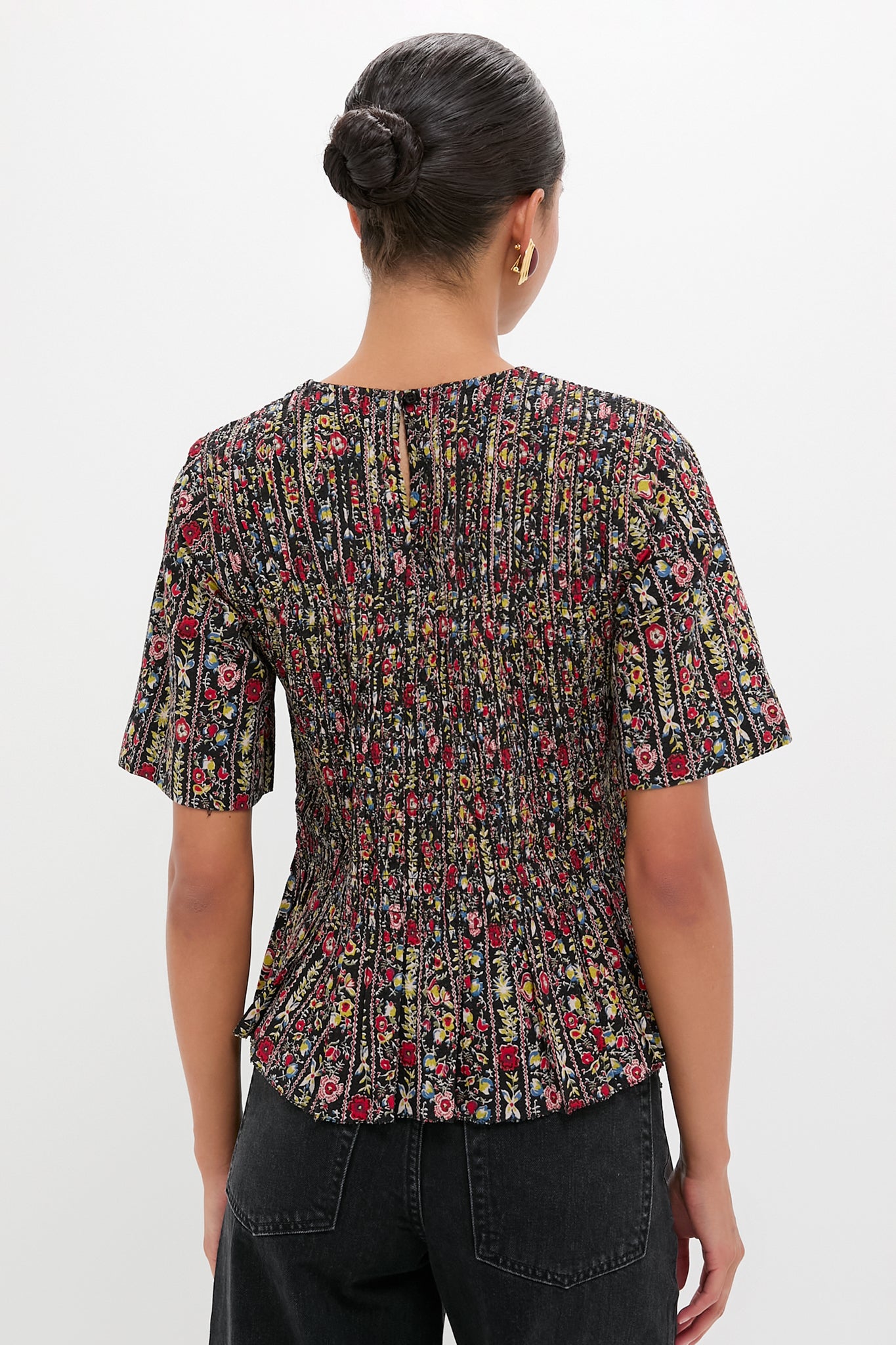 Garland Print Smocked Flounce Top-Charming Tale Store