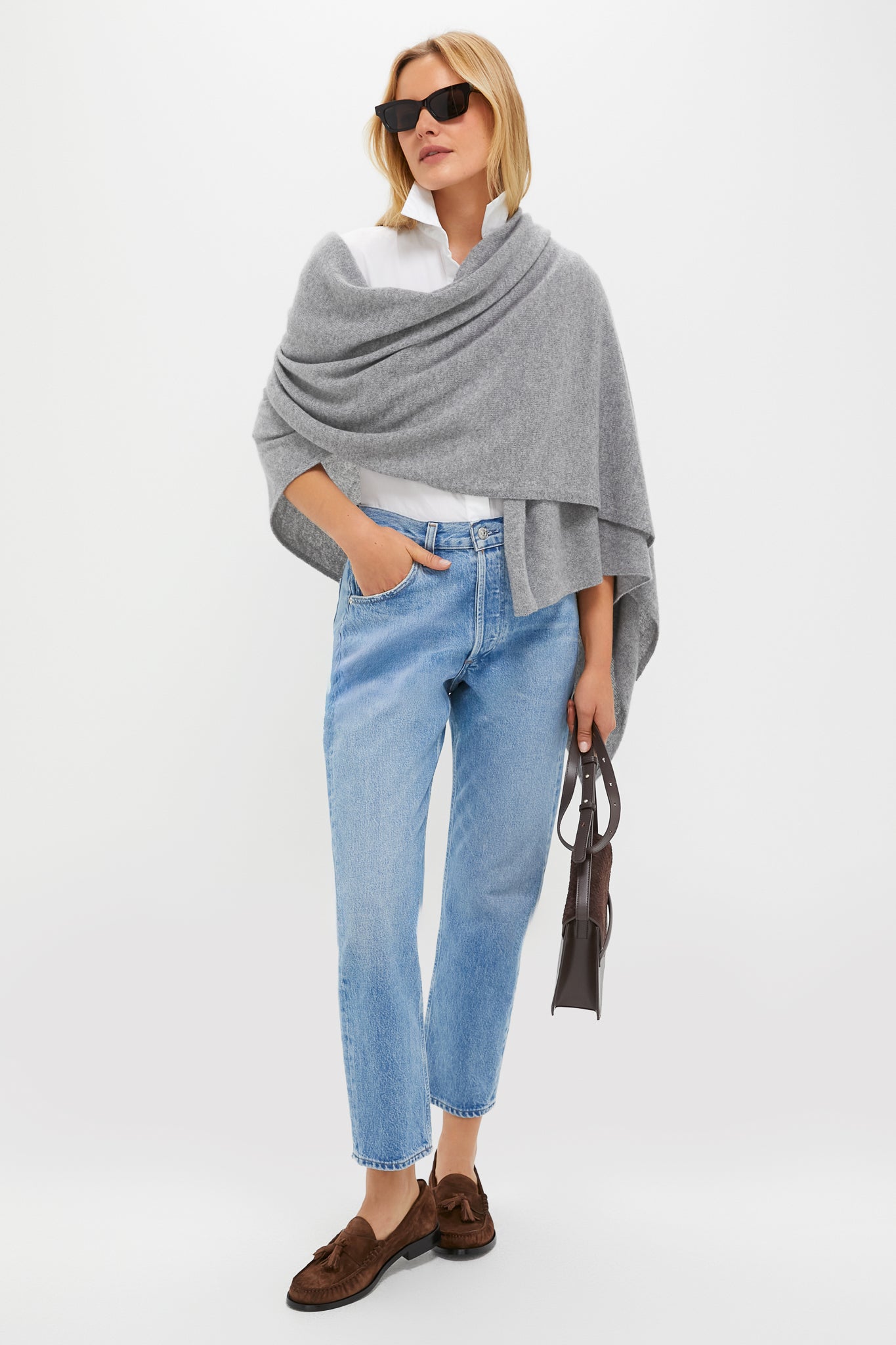 Shadow Gray Cashmere Blanket Scarf-Charming Tale Store