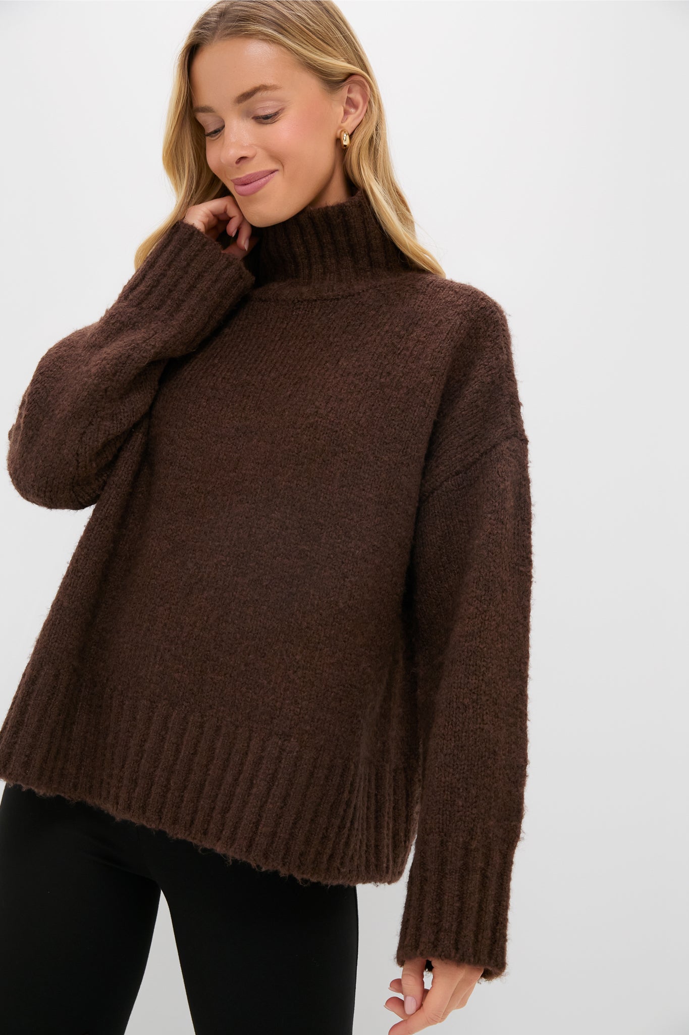 Chocolate Boucle Hannah Turtleneck Sweater-Charming Tale Store