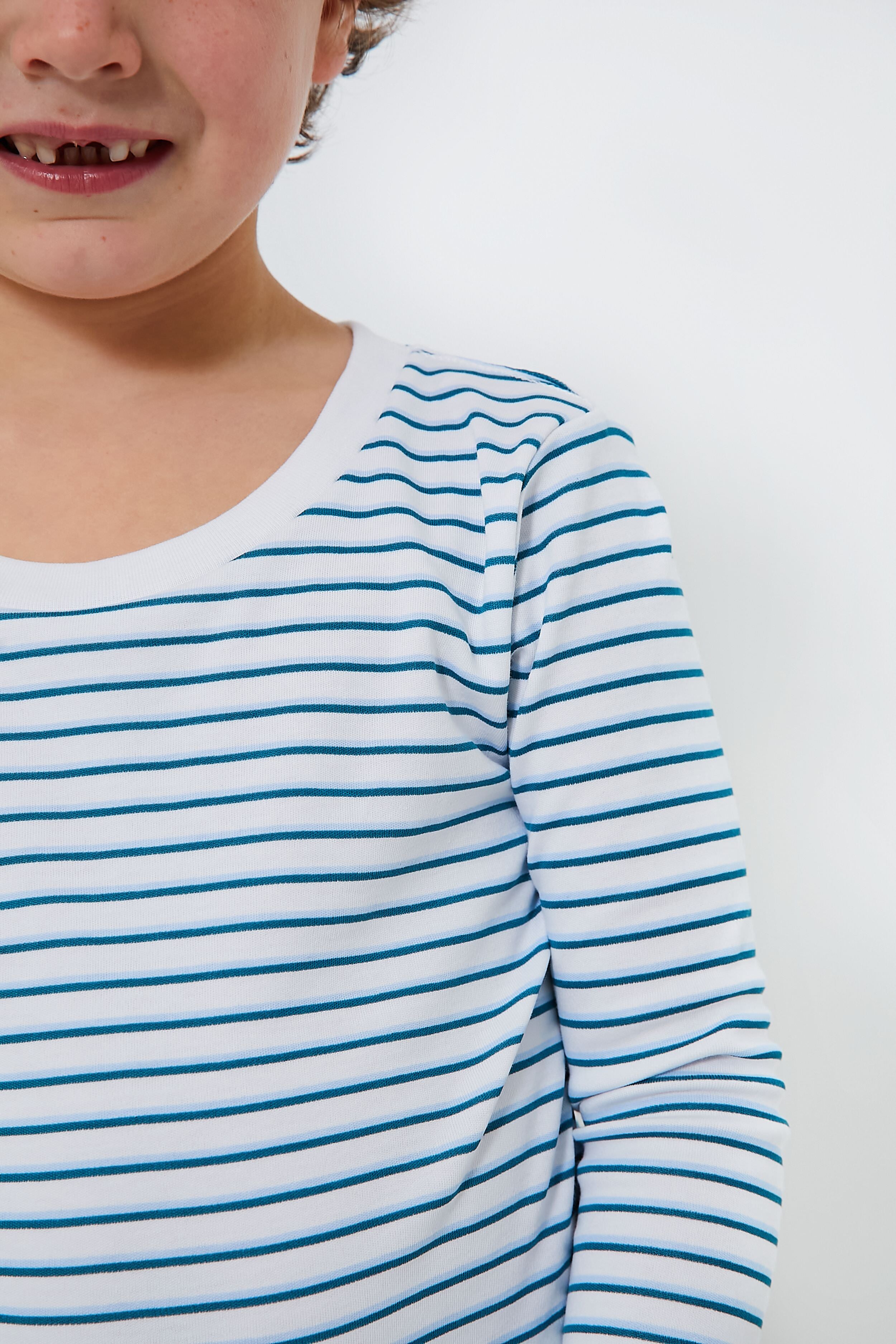 Conifer and Ice Blue Double Stripe Organic Long Sleeve Pajama Set-Charming Tale Store