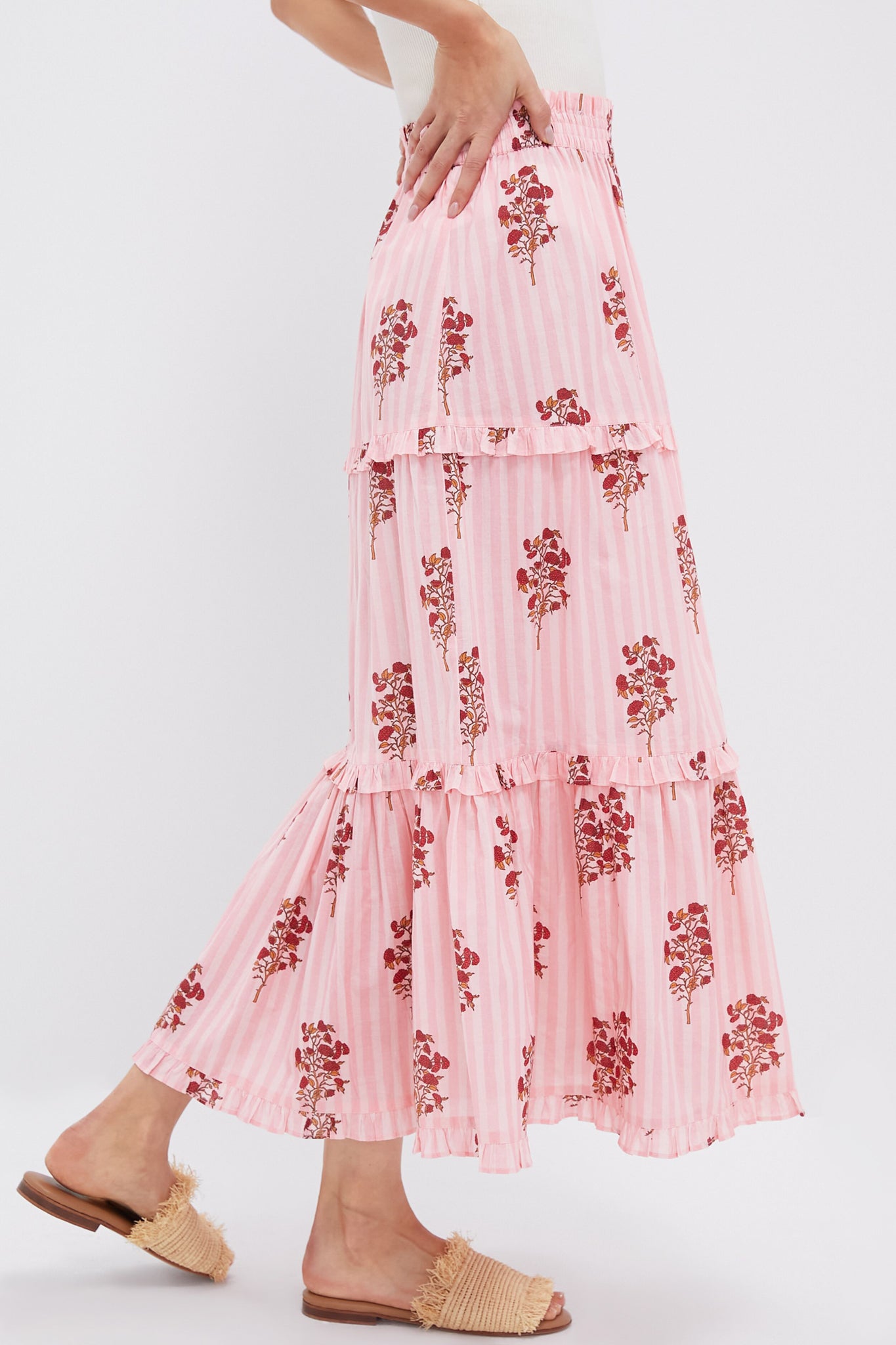 Blush Striped Bouquet Prado Skirt-Charming Tale Store