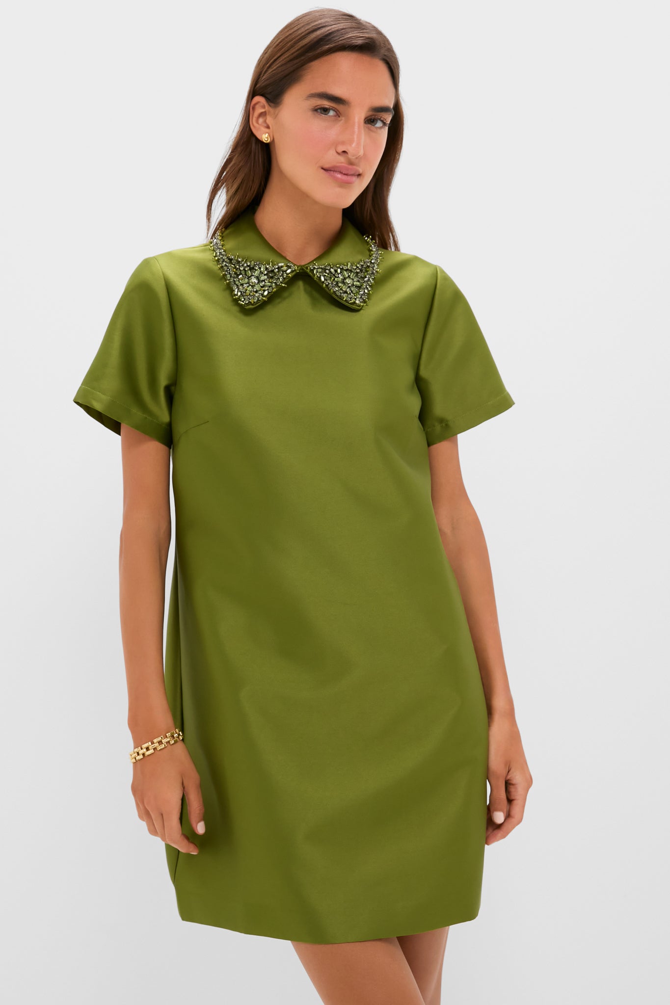 Green Embellished Aurelie Shift Dress-Charming Tale Store