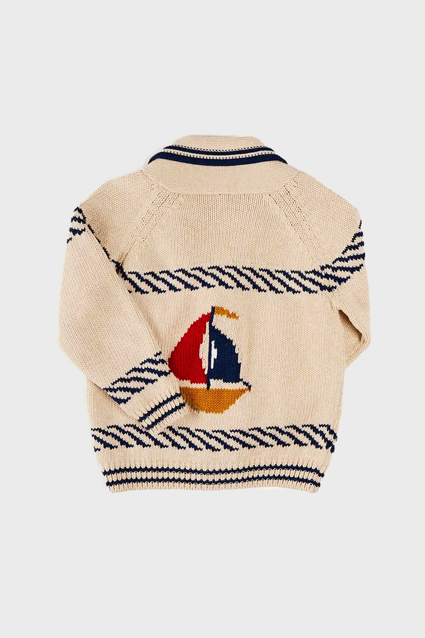 Boat Motif Shawl Neck Nautical Cardigan in Beige-Charming Tale Store