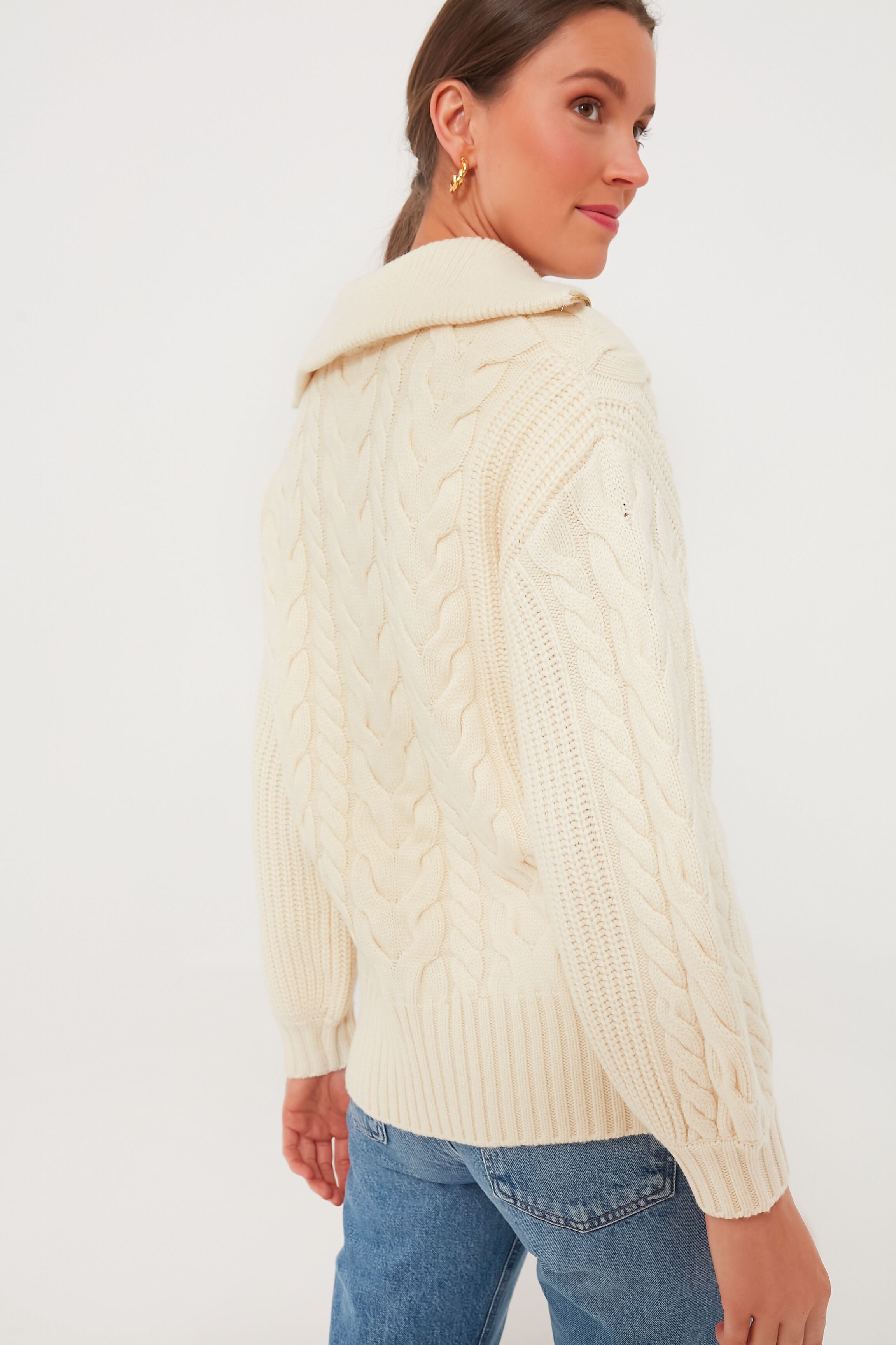 Winter White Daria Half Zip Cable Knit-Charming Tale Store