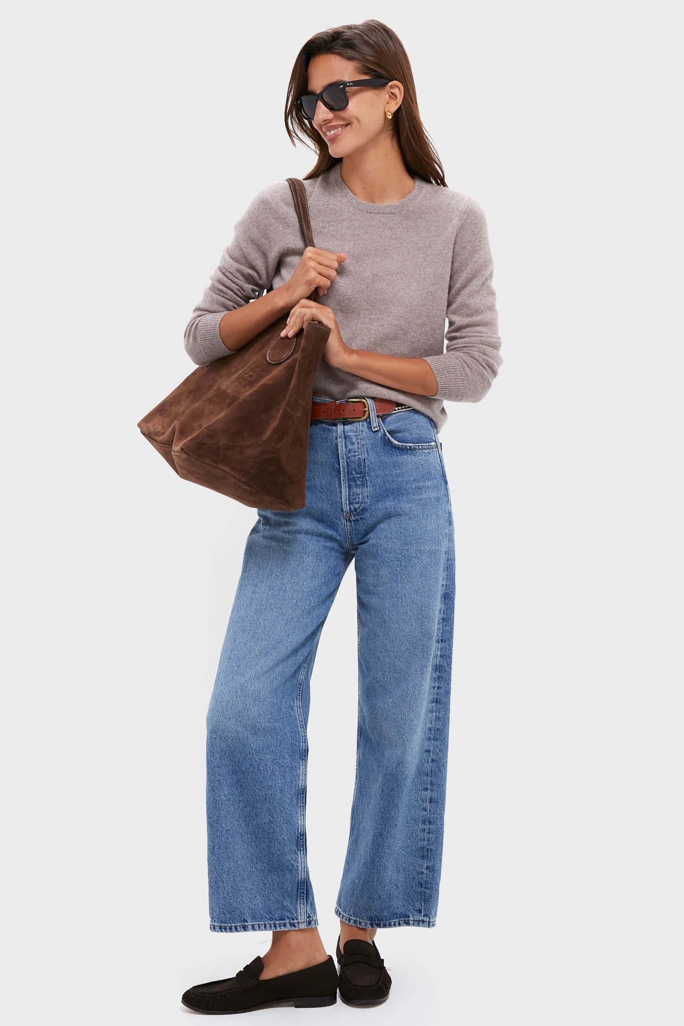 Wheat Cashmere Crewneck Sweater-Charming Tale Store