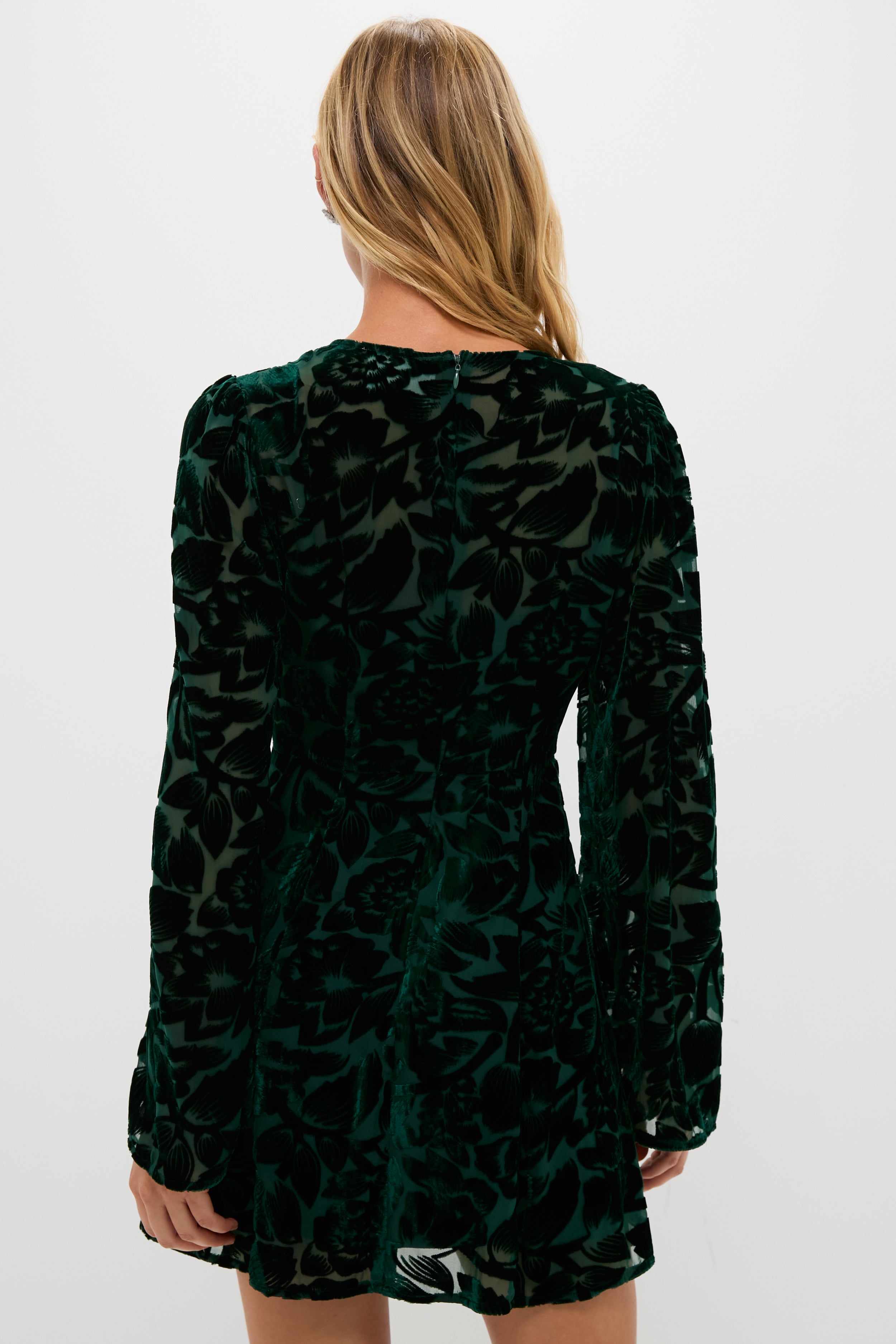 Emerald Green Burnout Velvet Oaklynn Mini Dress-Charming Tale Store