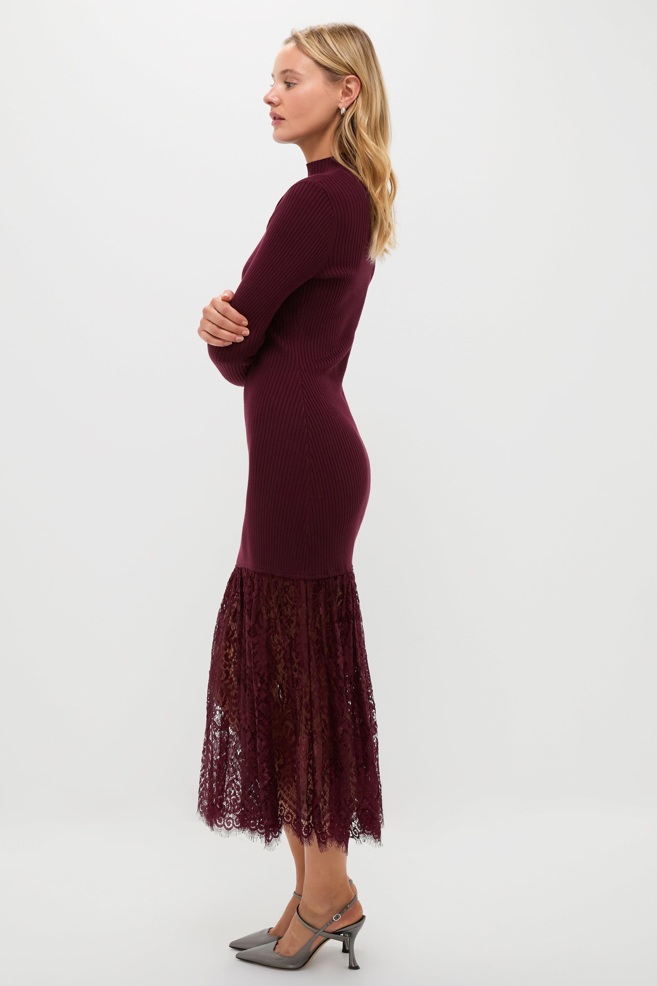 Plum Knit & Lace Suzanne Midi Dress-Charming Tale Store