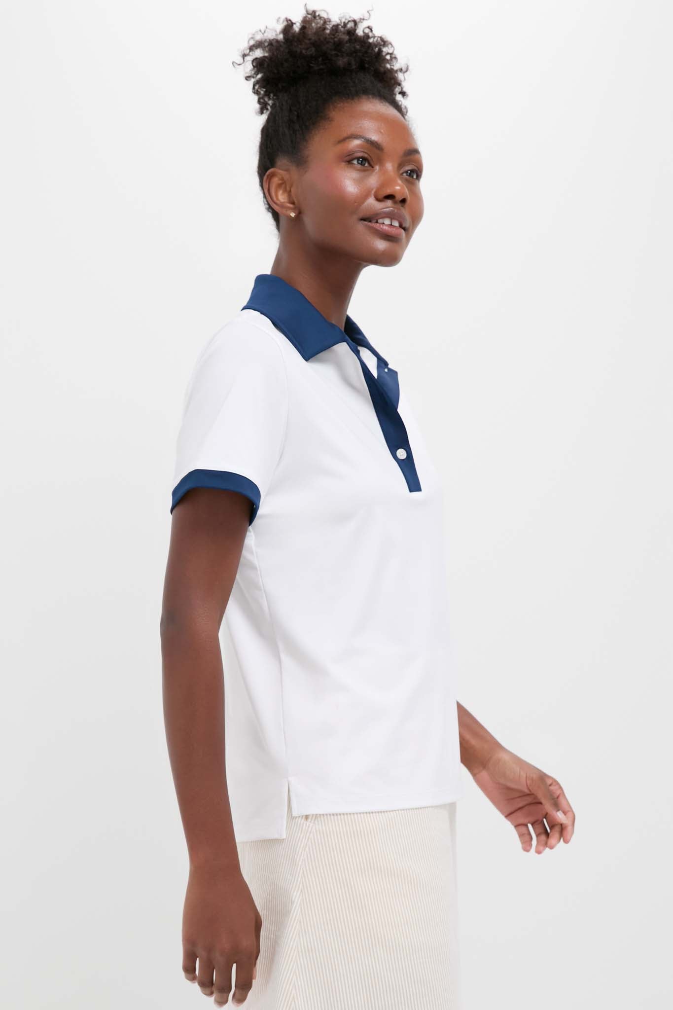 White and Blue Performance Jersey Zoe Polo-Charming Tale Store