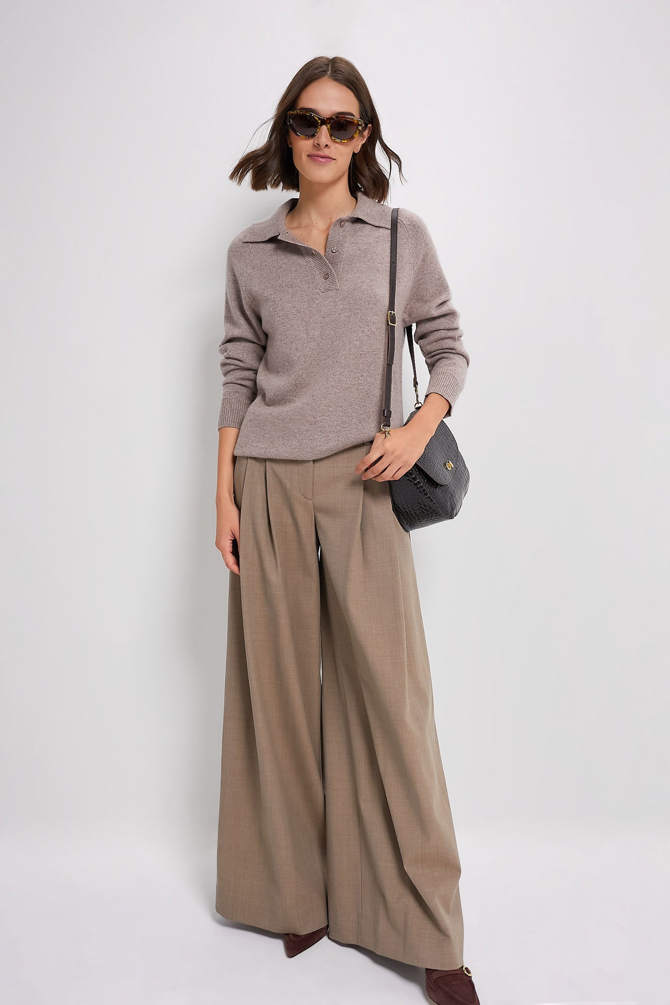 Wheat Carlisle Cashmere Banded Polo Sweater-Charming Tale Store