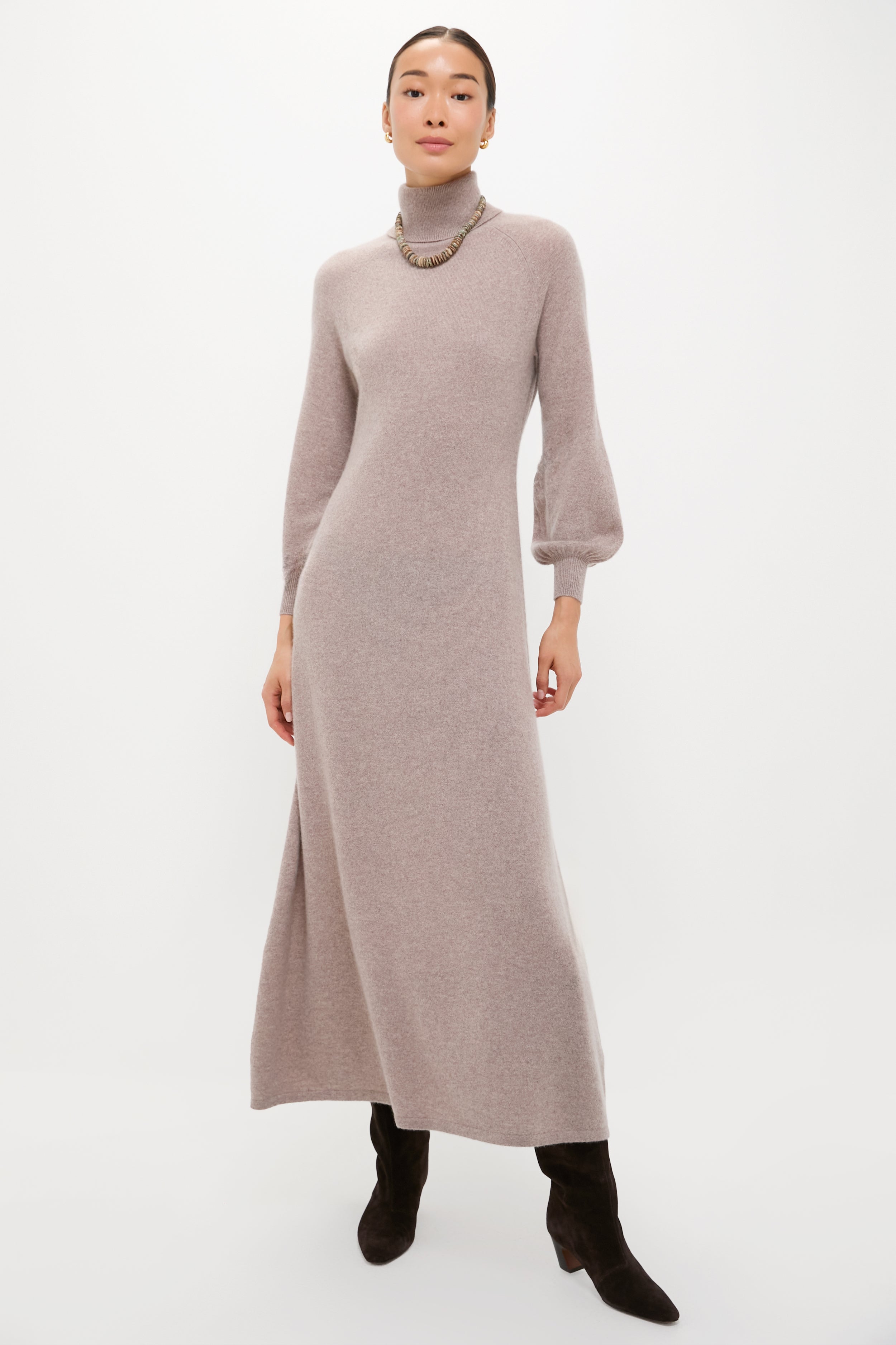 Wheat Cashmere Turtleneck Maxi Dress-Charming Tale Store