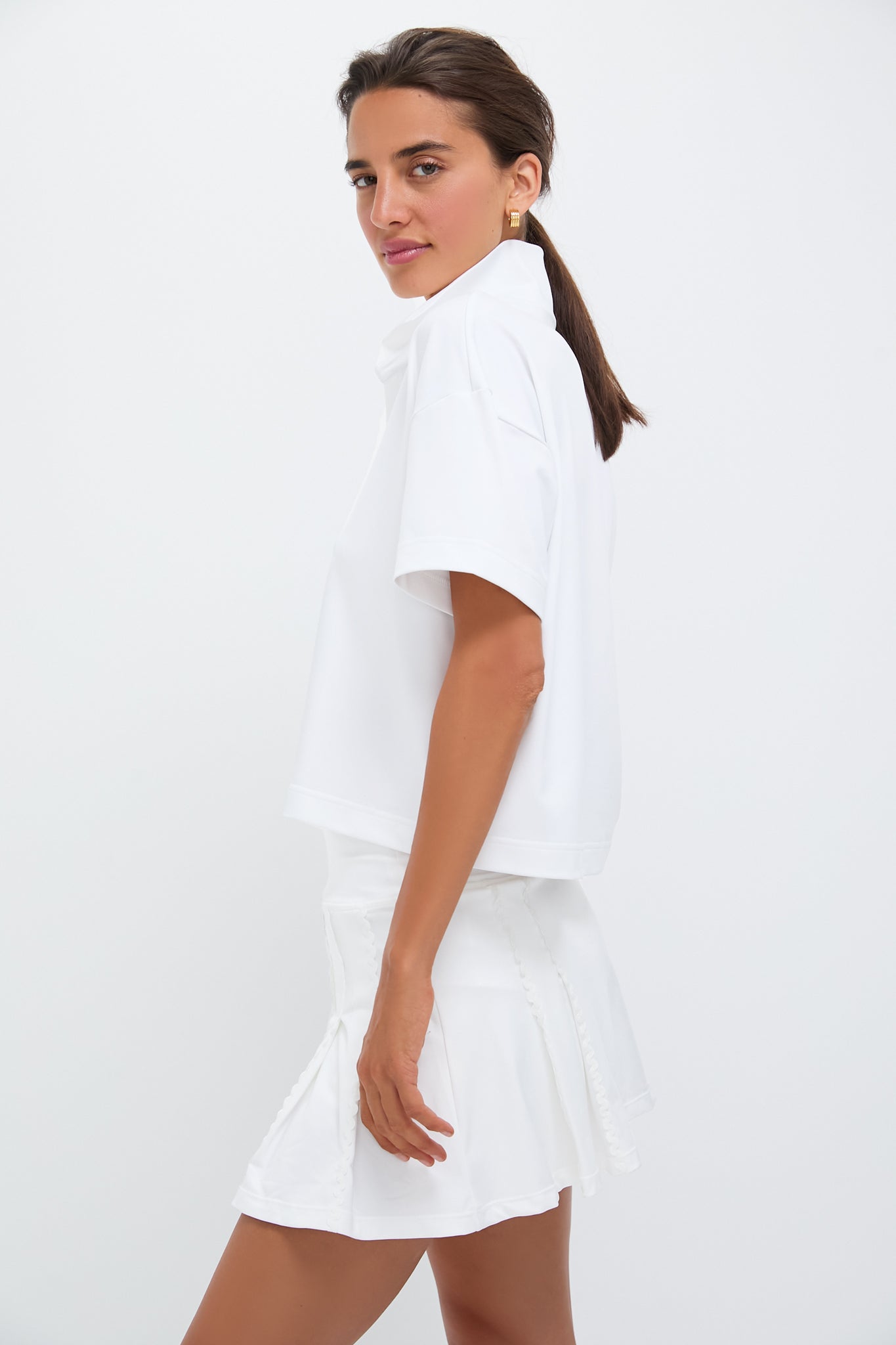 White Performance Jersey Cropped Caroline Polo-Charming Tale Store