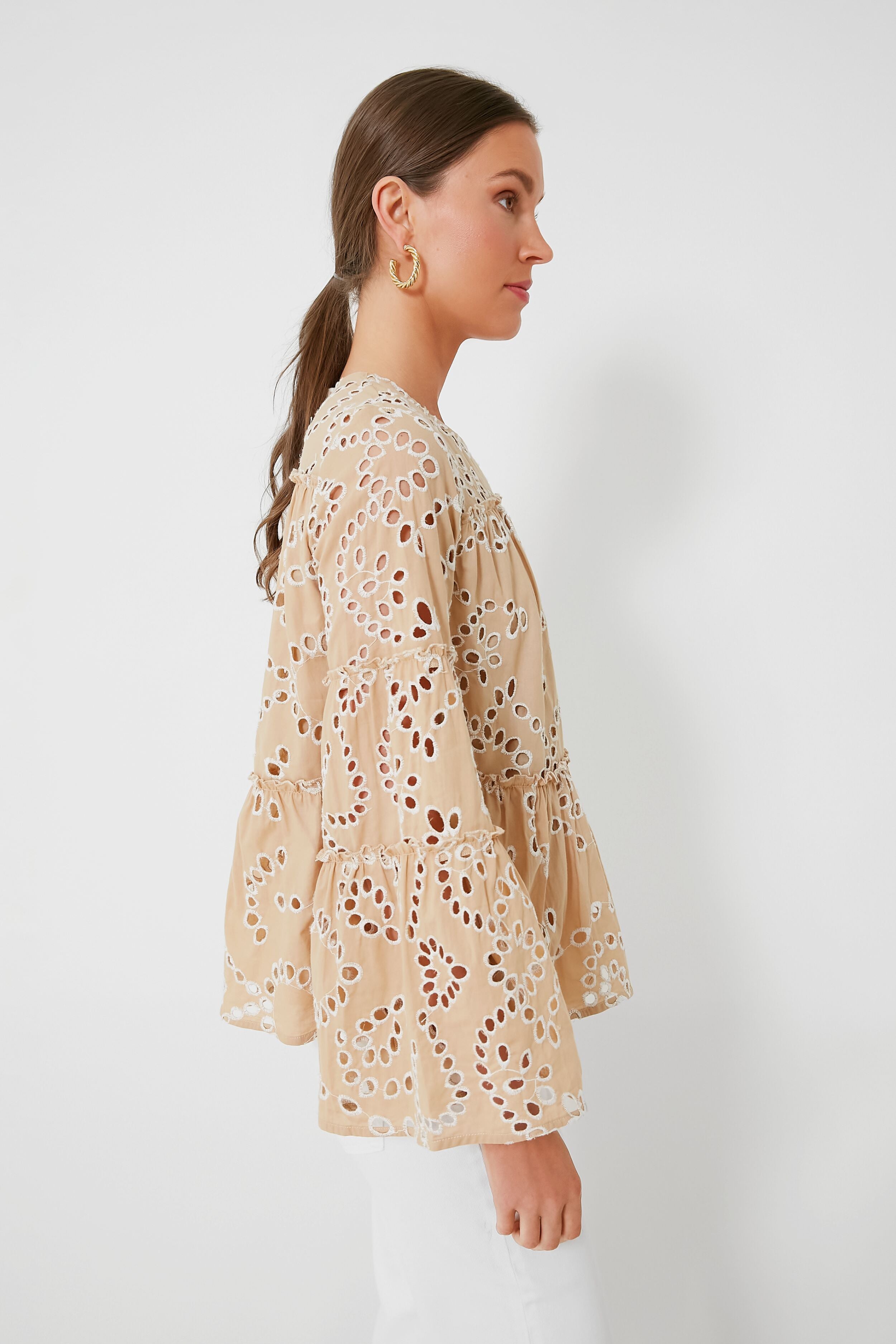 Tan Eyelet Eloise Blouse-Charming Tale Store