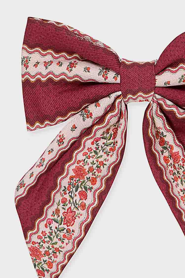 Burgundy Floral Girl Large Bow Clip-Charming Tale Store