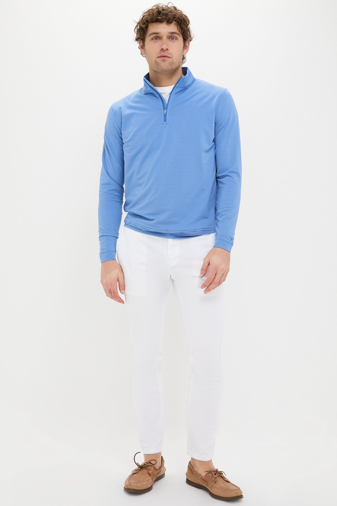 Sailor Blue Perth Sugar Stripe Performance Quarter-Zip-Charming Tale Store