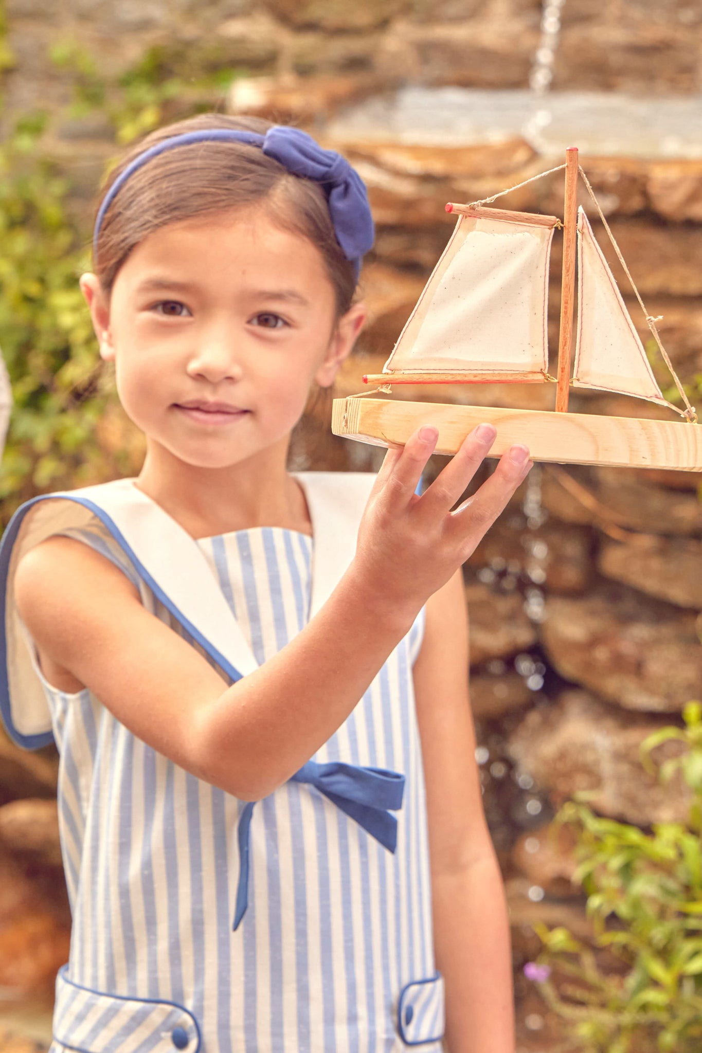 Regency Striped Mariner Collar Pleated Sleeveless Dress in Blue-Charming Tale Store