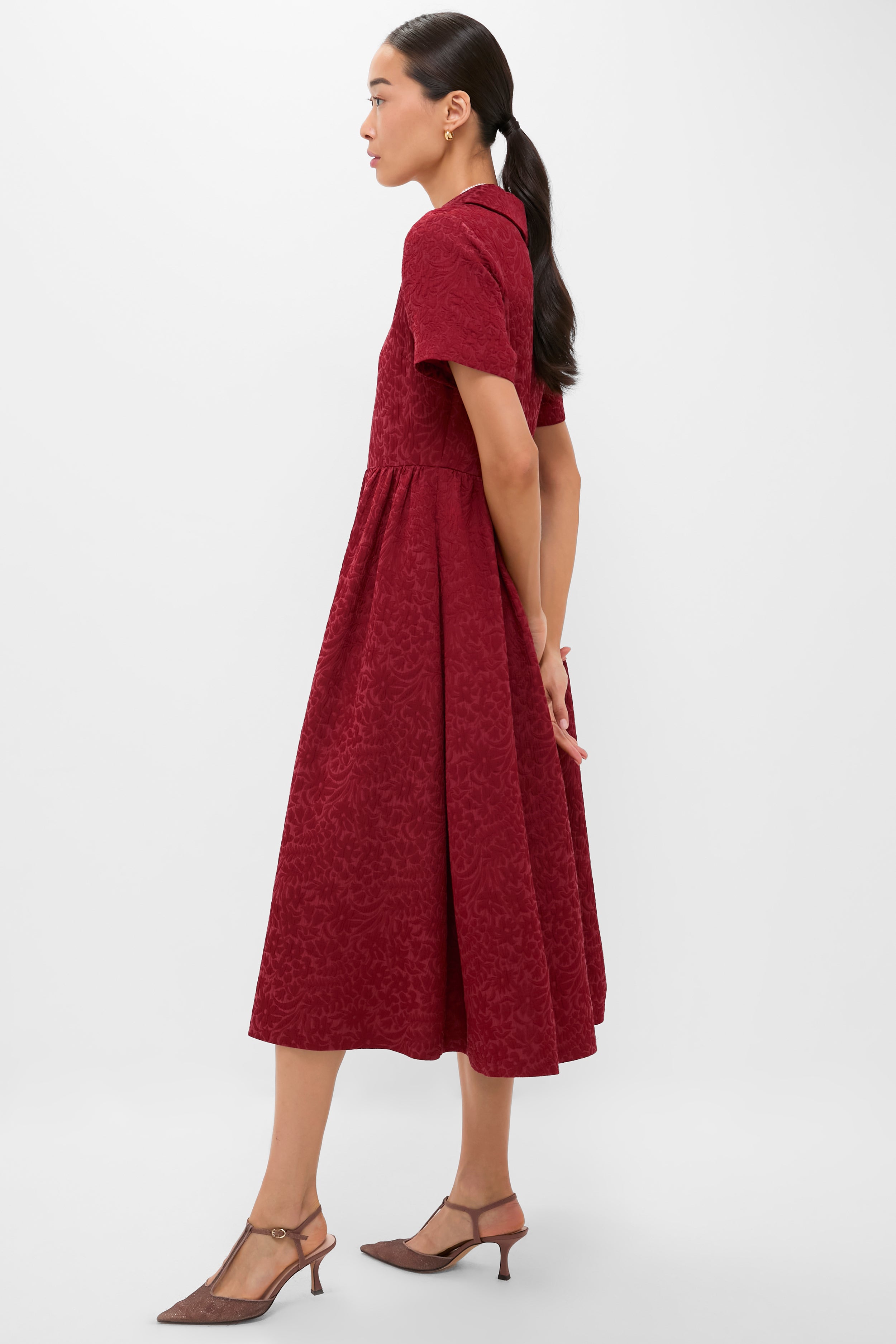 Cranberry Jacquard Adelaide Dress-Charming Tale Store