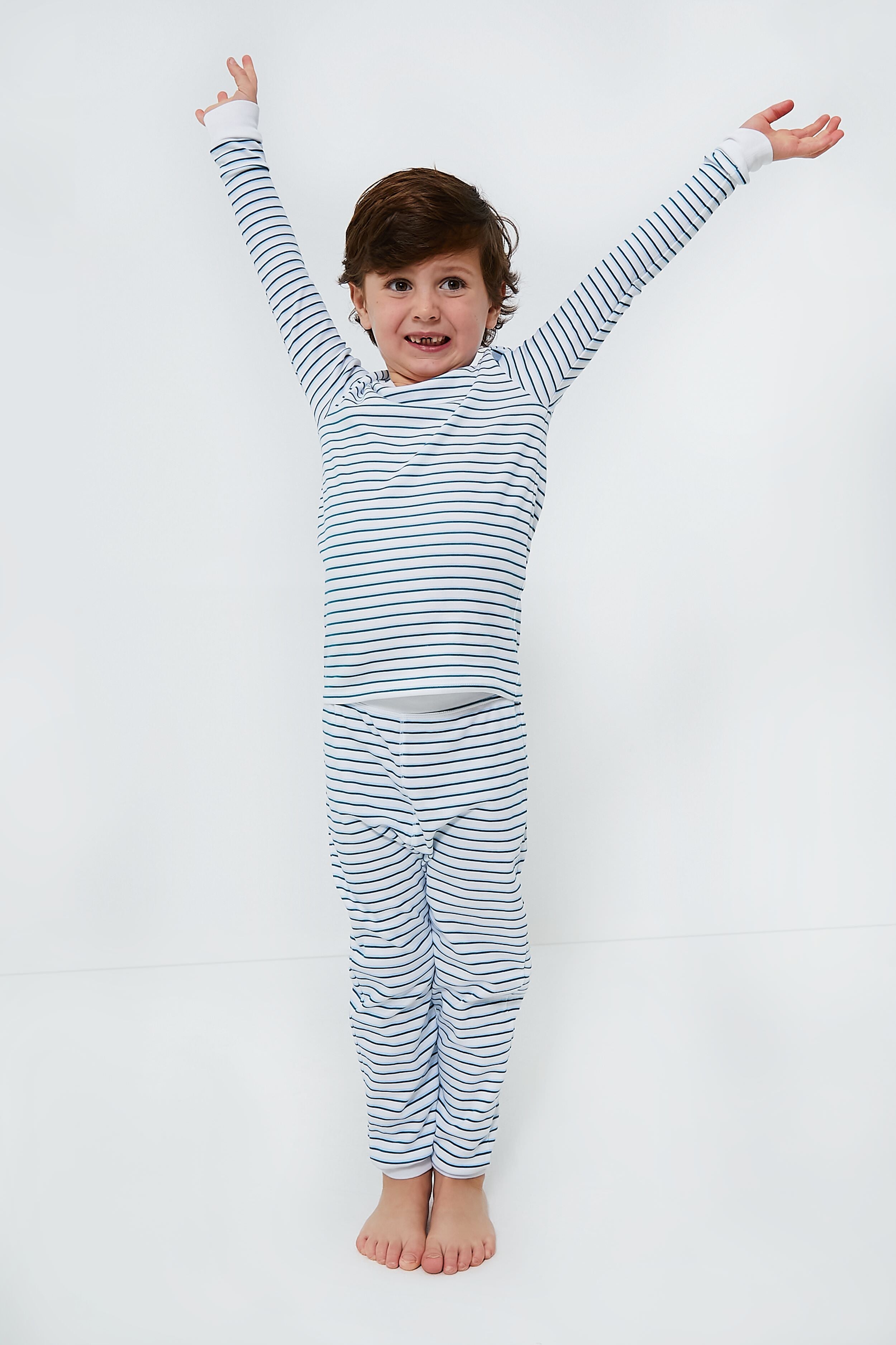 Conifer and Ice Blue Double Stripe Organic Long Sleeve Pajama Set-Charming Tale Store