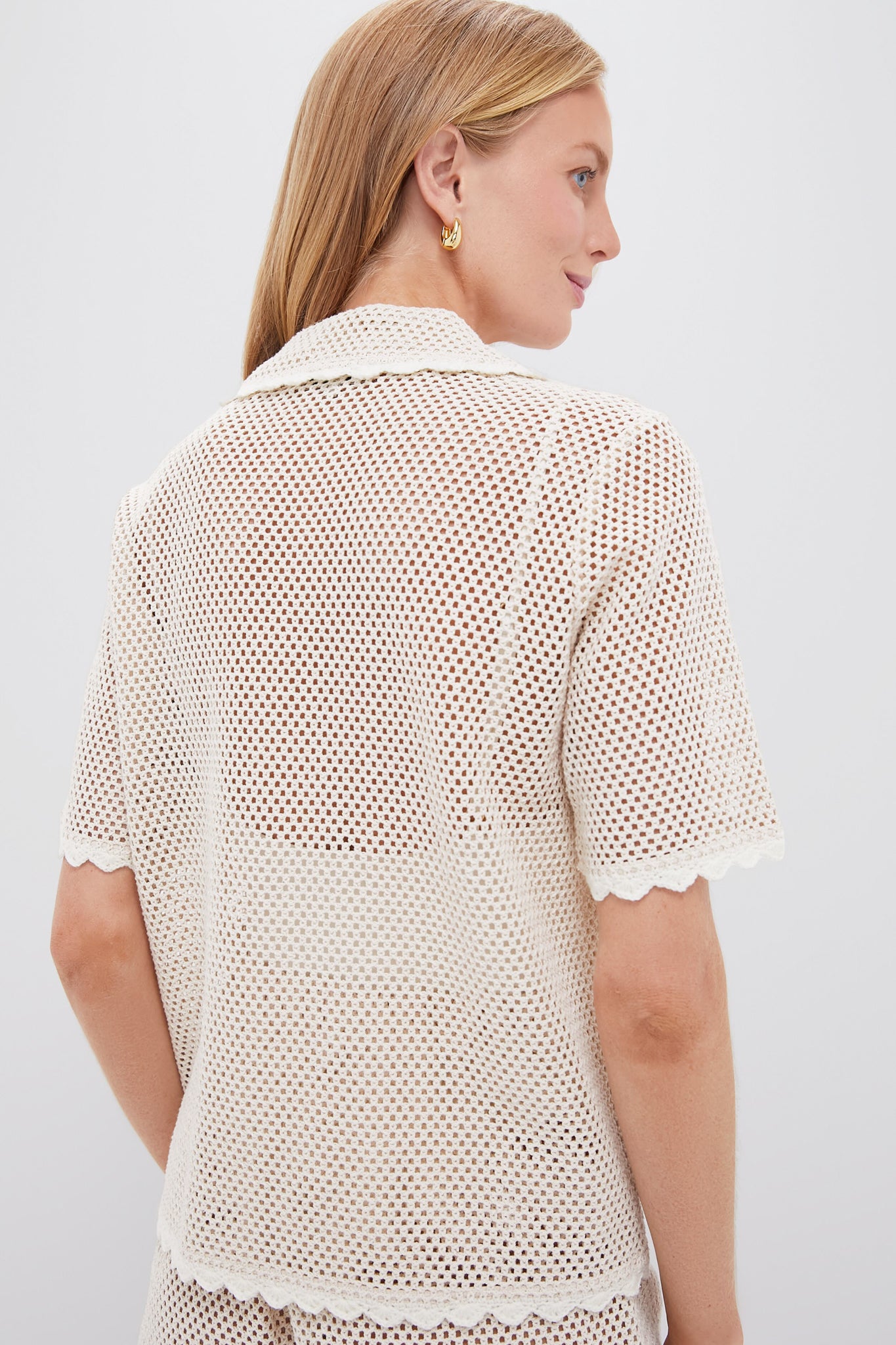 Tan Sally Crochet Short Sleeve Shirt-Charming Tale Store