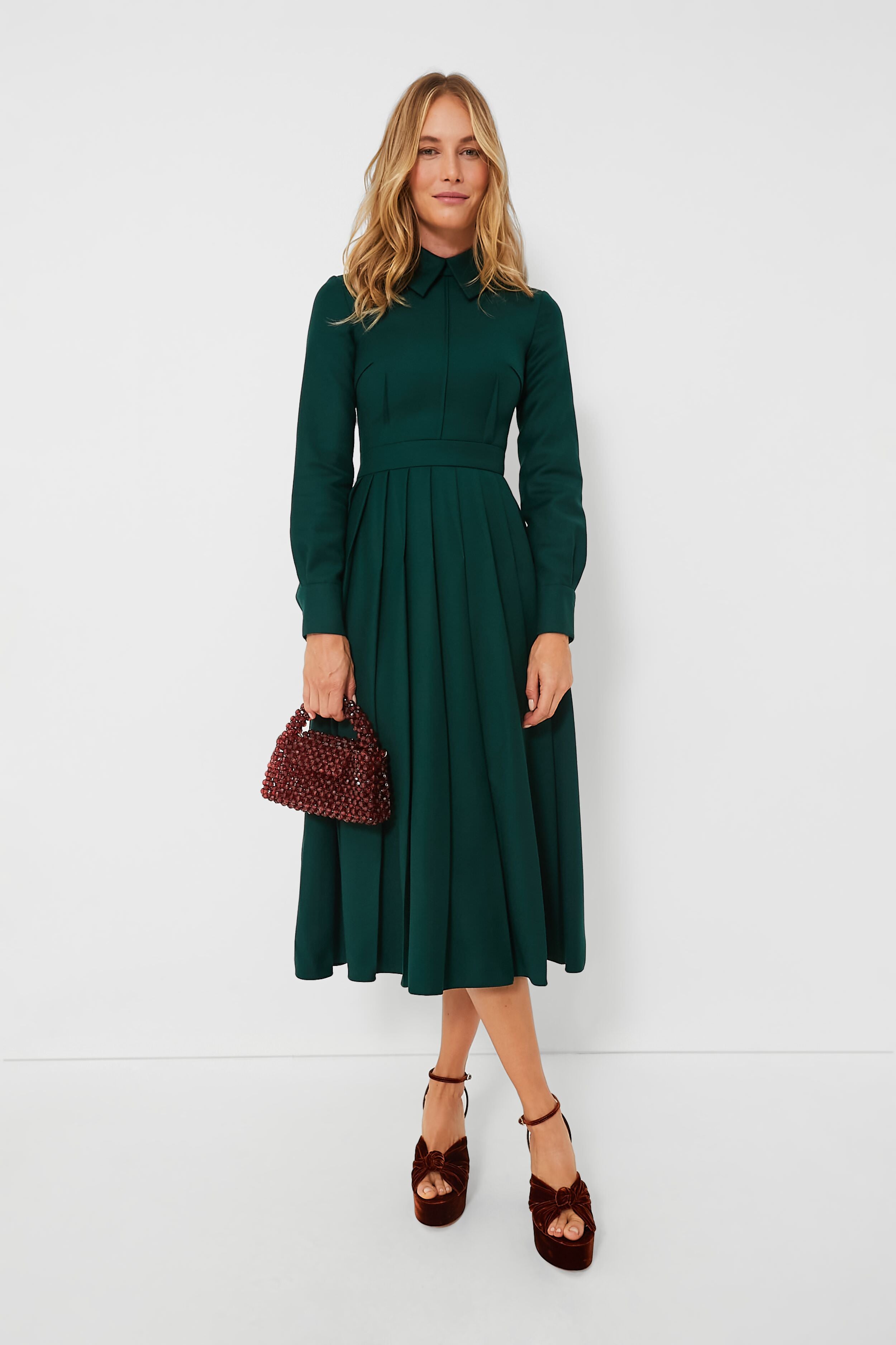 Emerald Green Maram Flanella Dress-Charming Tale Store