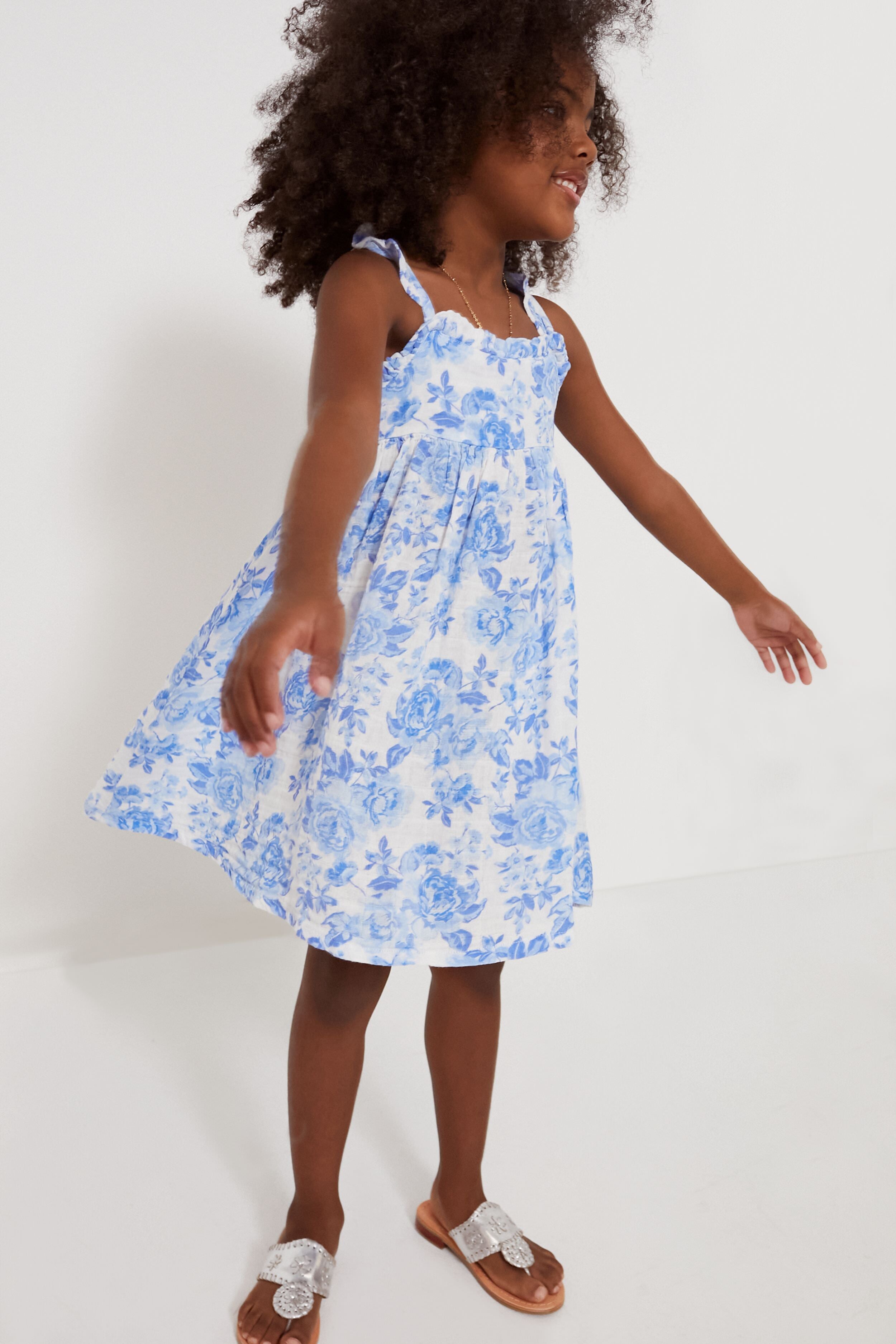 Roses in Blue Paperbag Ruffle Sundress-Charming Tale Store