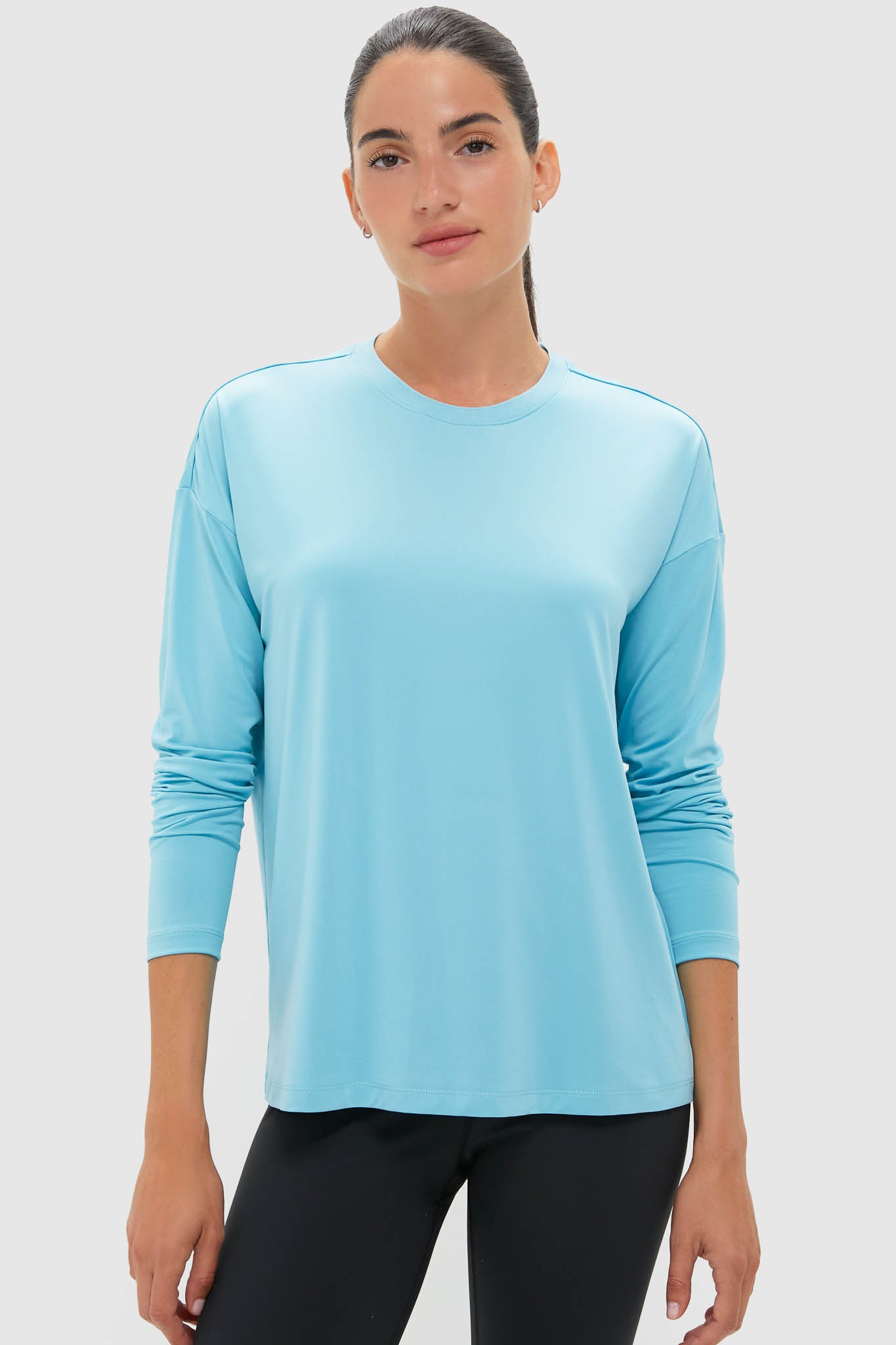 Bright Blue Long Sleeve Performance Jersey Ryan Boyfriend Tee-Charming Tale Store