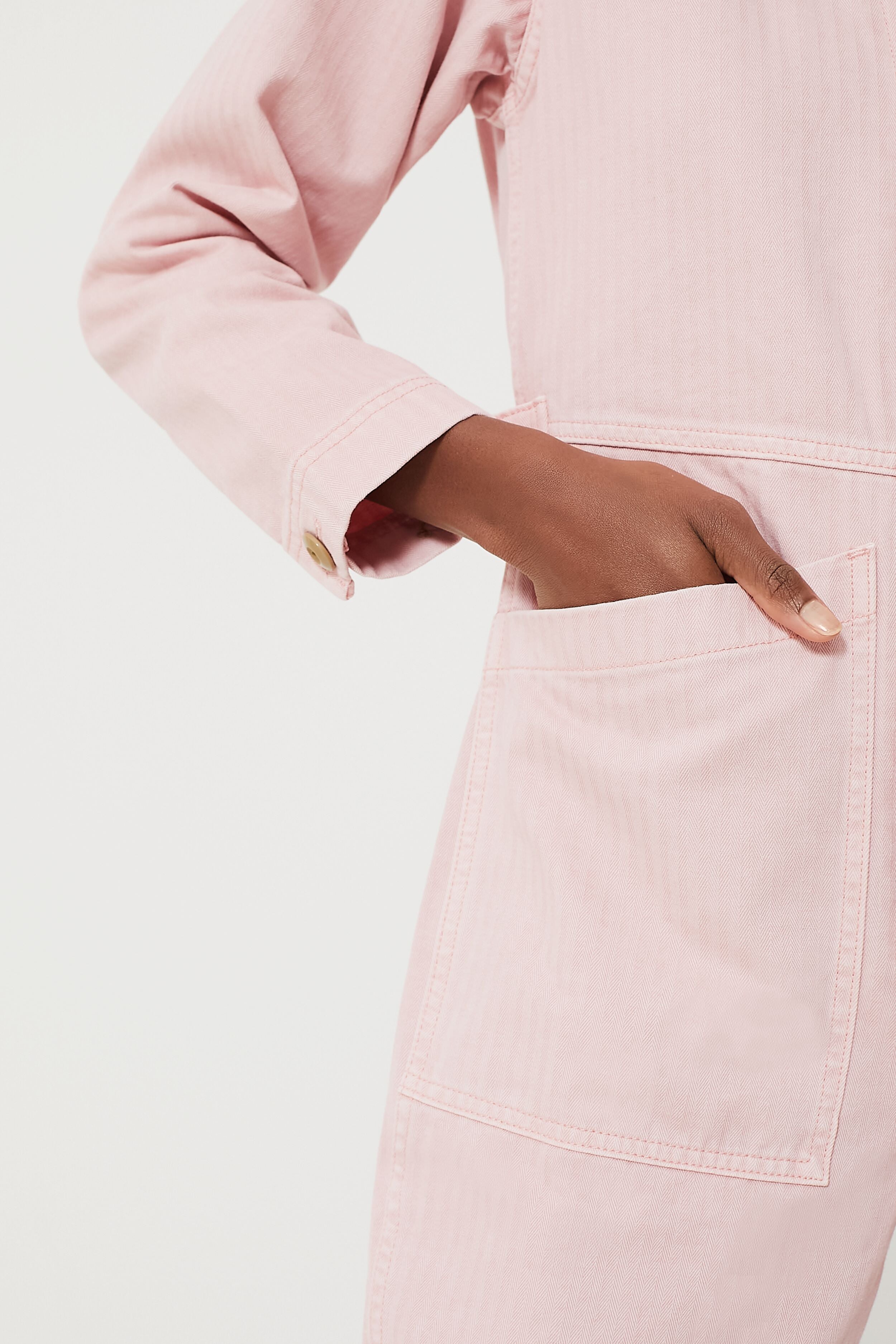 Blush Pink Herringbone Standard Zip Jumpsuit-Charming Tale Store