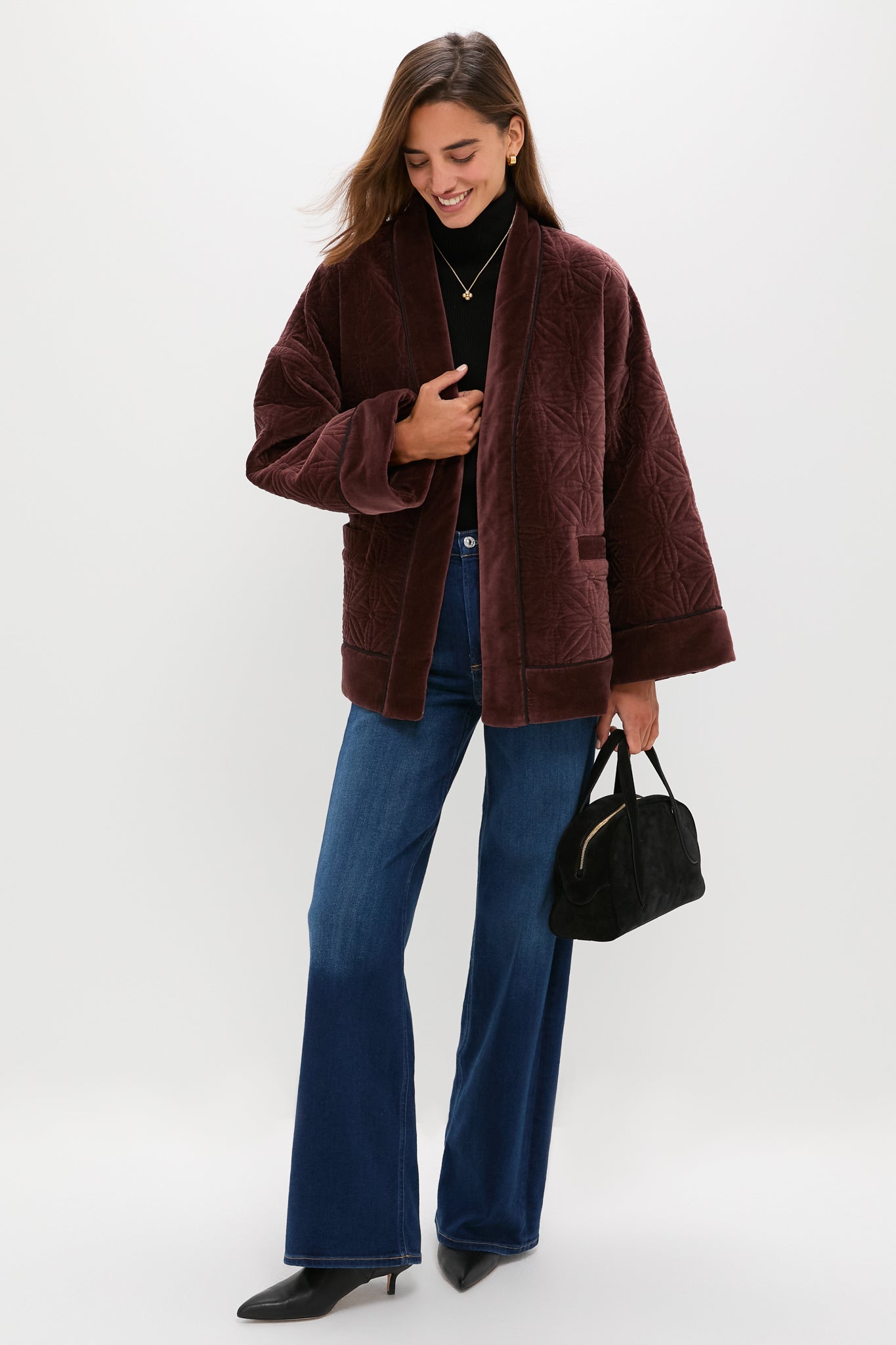 Chocolate Quilted Velvet Simone Wrap Jacket-Charming Tale Store