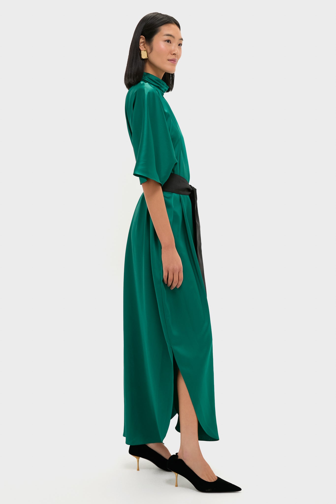 Green Satin Patricia Maxi Dress-Charming Tale Store