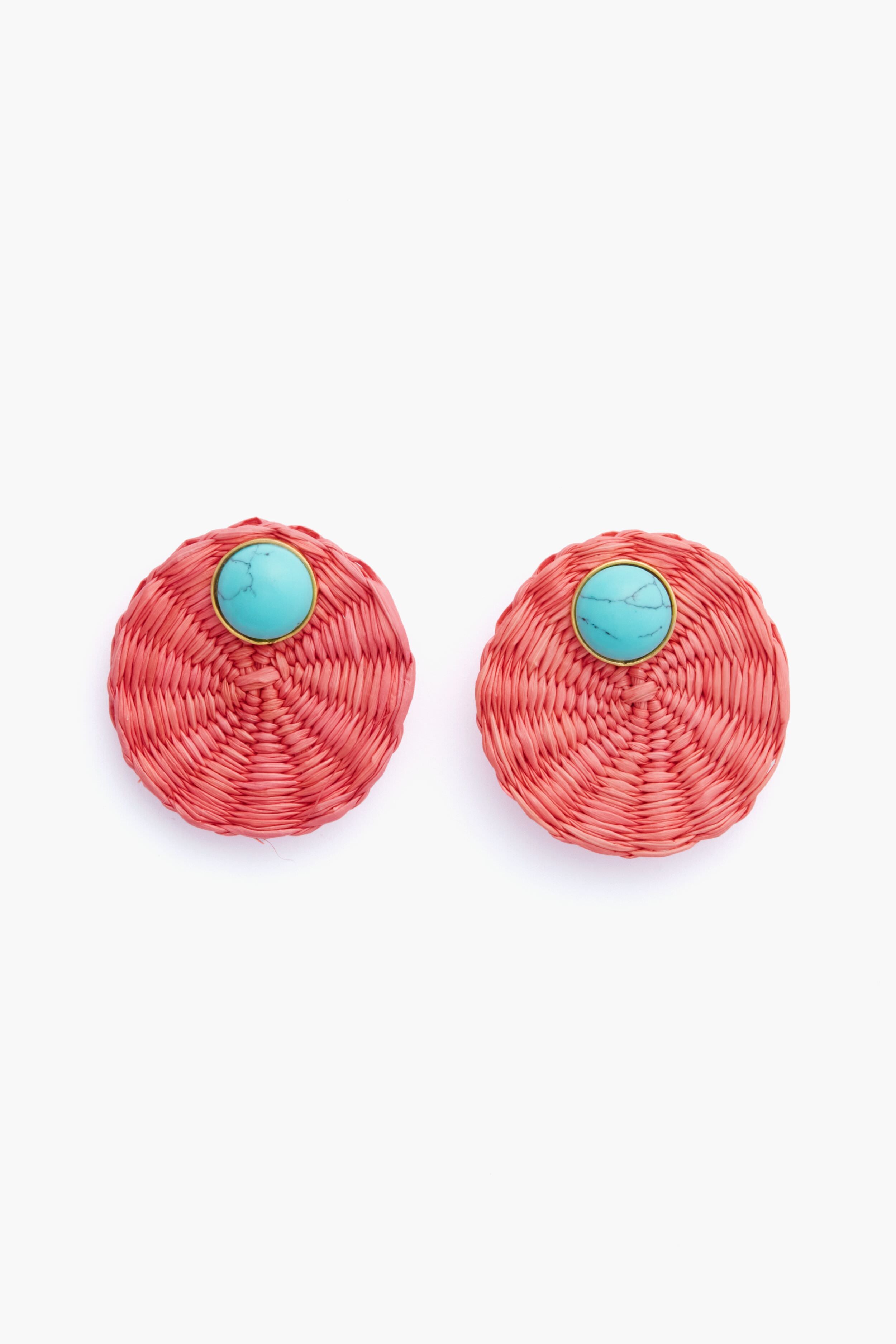 Coral Iraca Turquoise Studs-Charming Tale Store