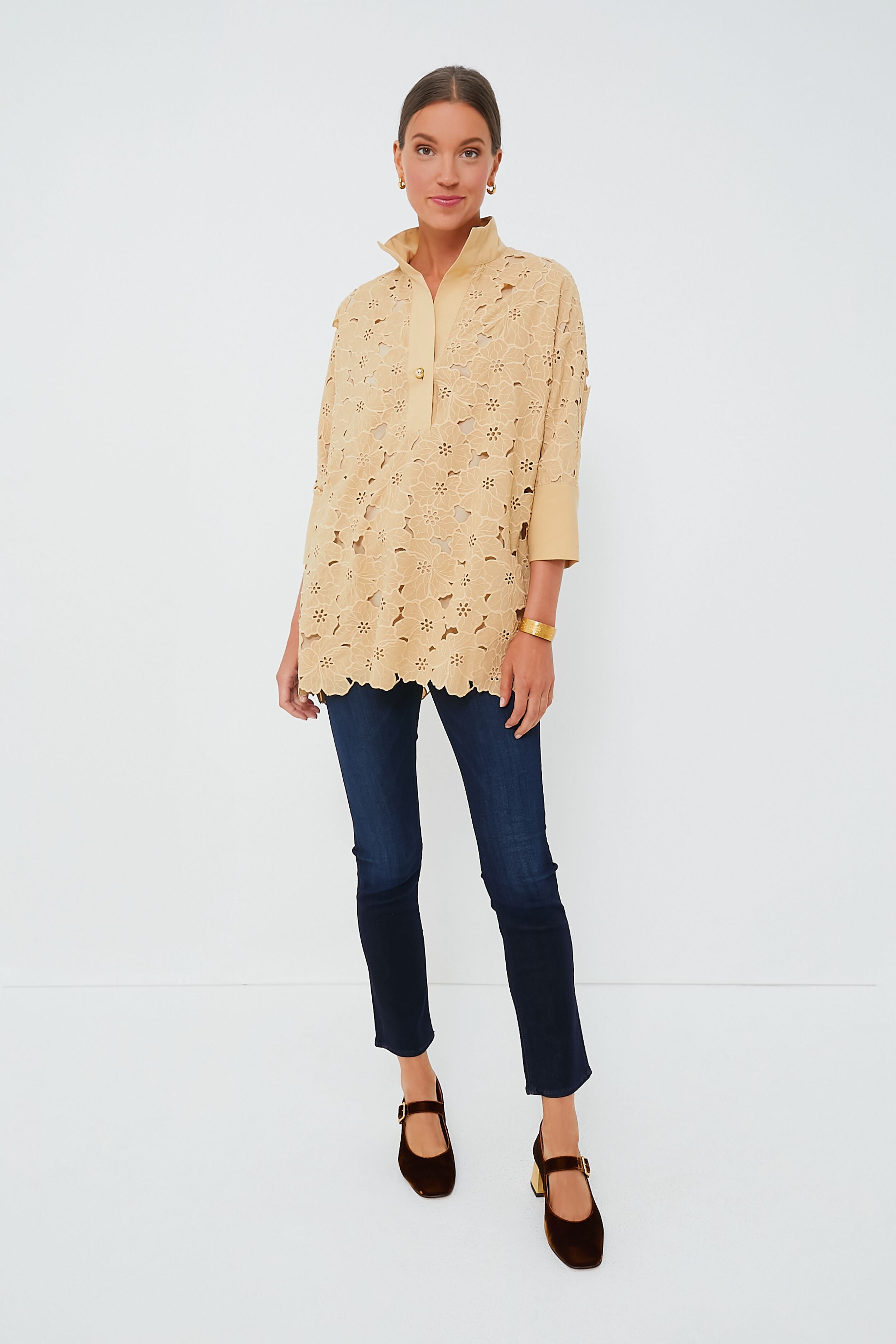 Tan Lace Willow Blouse-Charming Tale Store