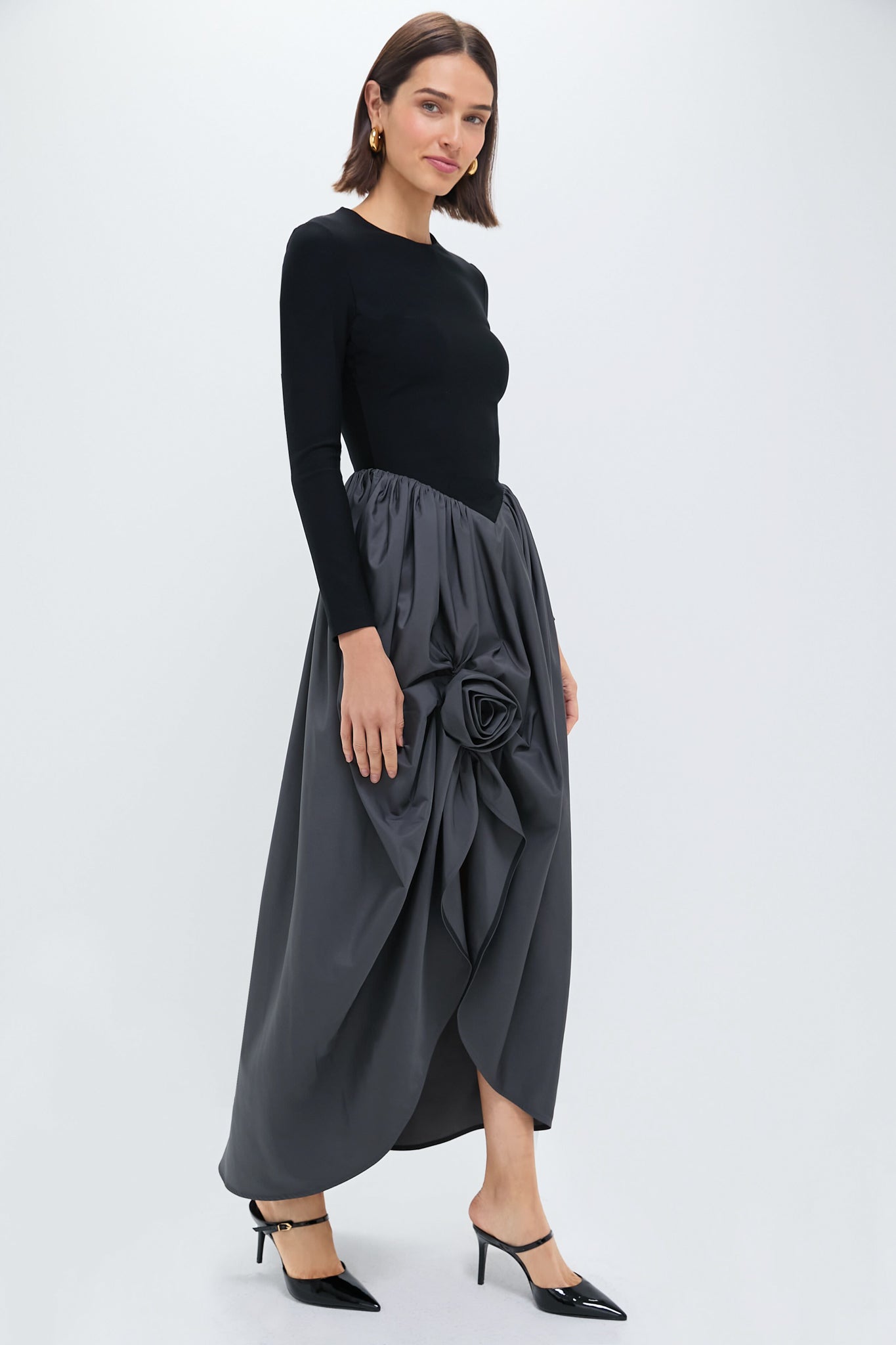 Gray Aurora Maxi Dress with Rose Detail-Charming Tale Store