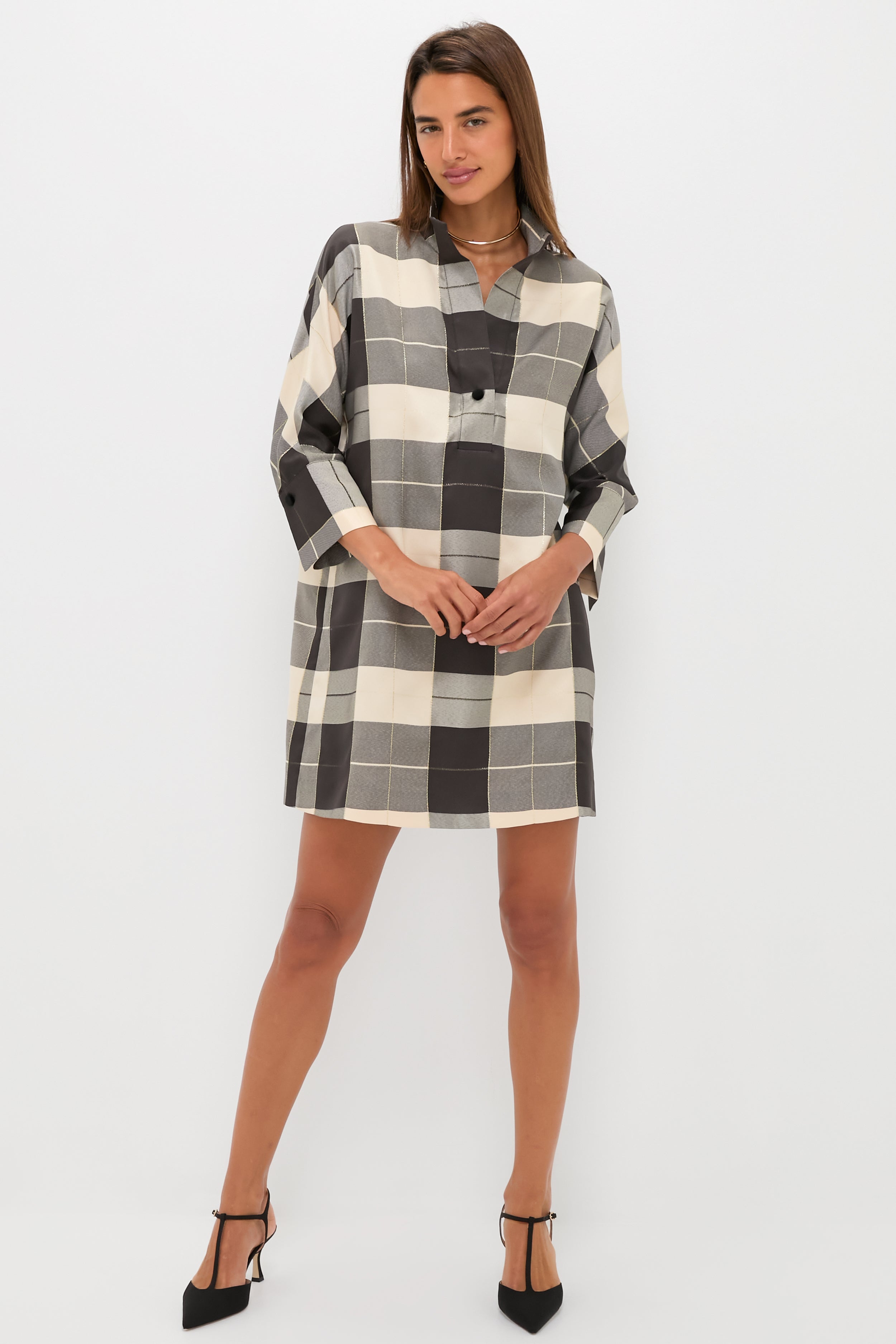 Champagne Problems Plaid Willow Dress-Charming Tale Store