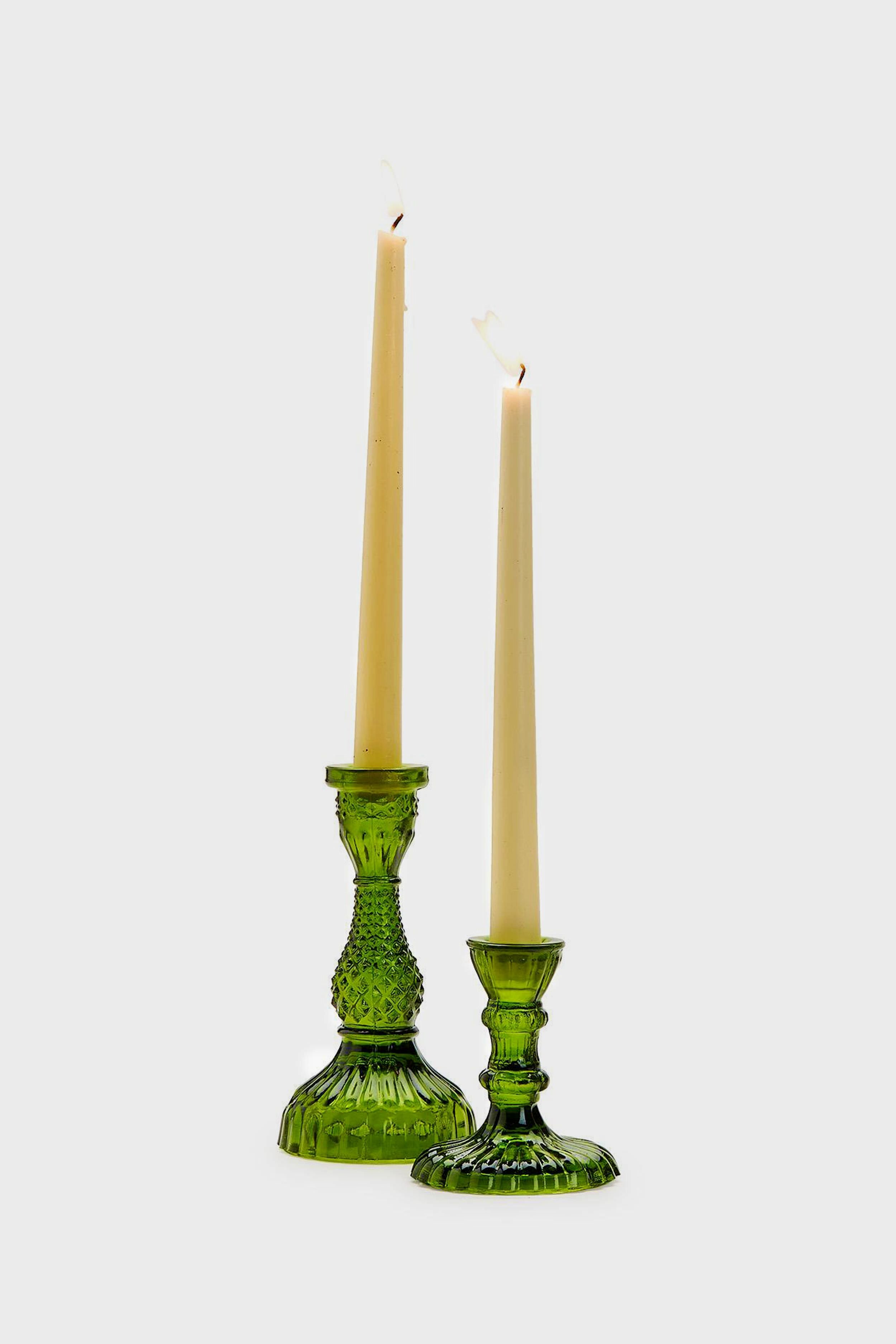 Set of 2 Casa Verde Moss Green Glass Candlesticks-Charming Tale Store