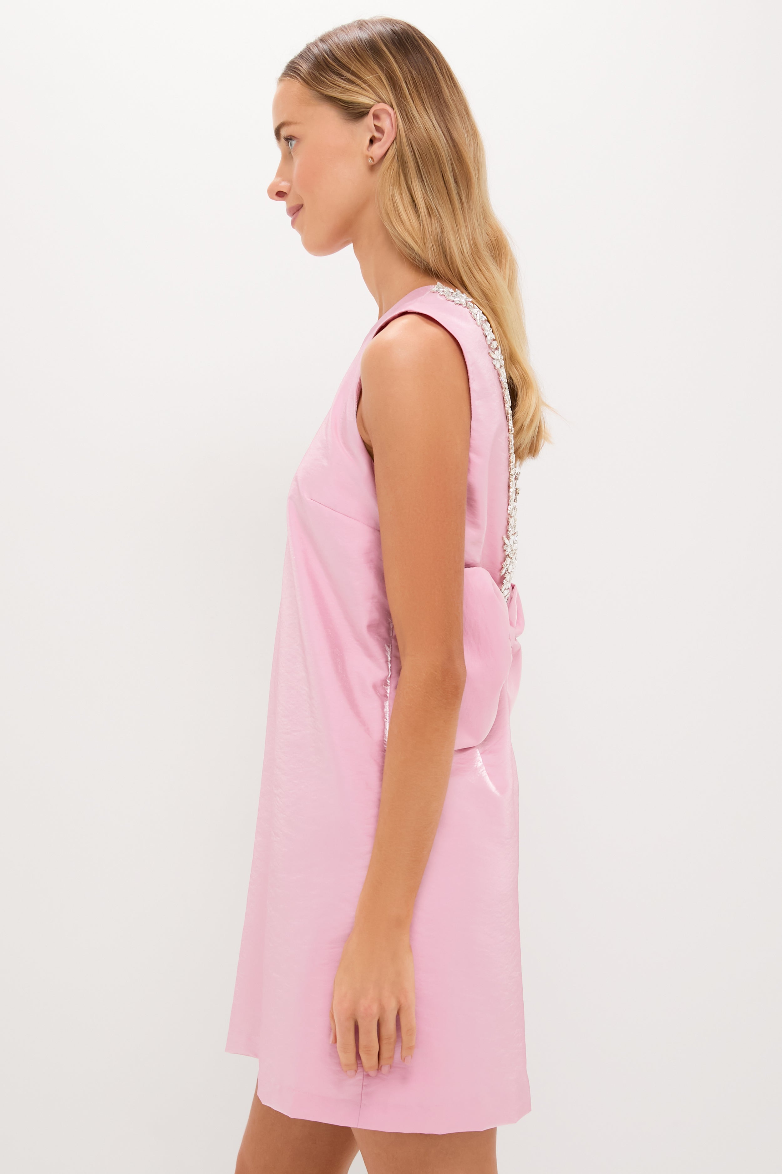 Soft Pink Bow Bella Mini Dress-Charming Tale Store