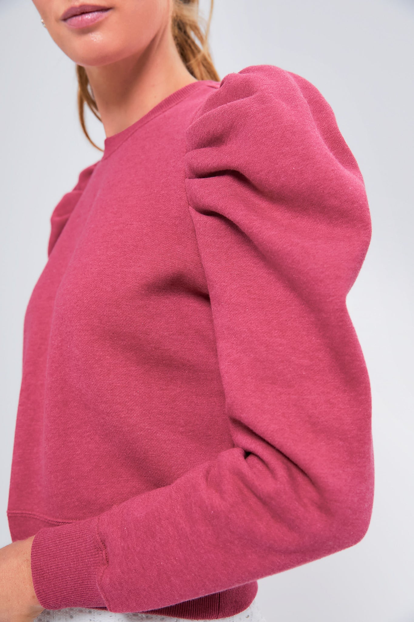 Heathered Pink Puff Sleeve Maisie Pullover-Charming Tale Store