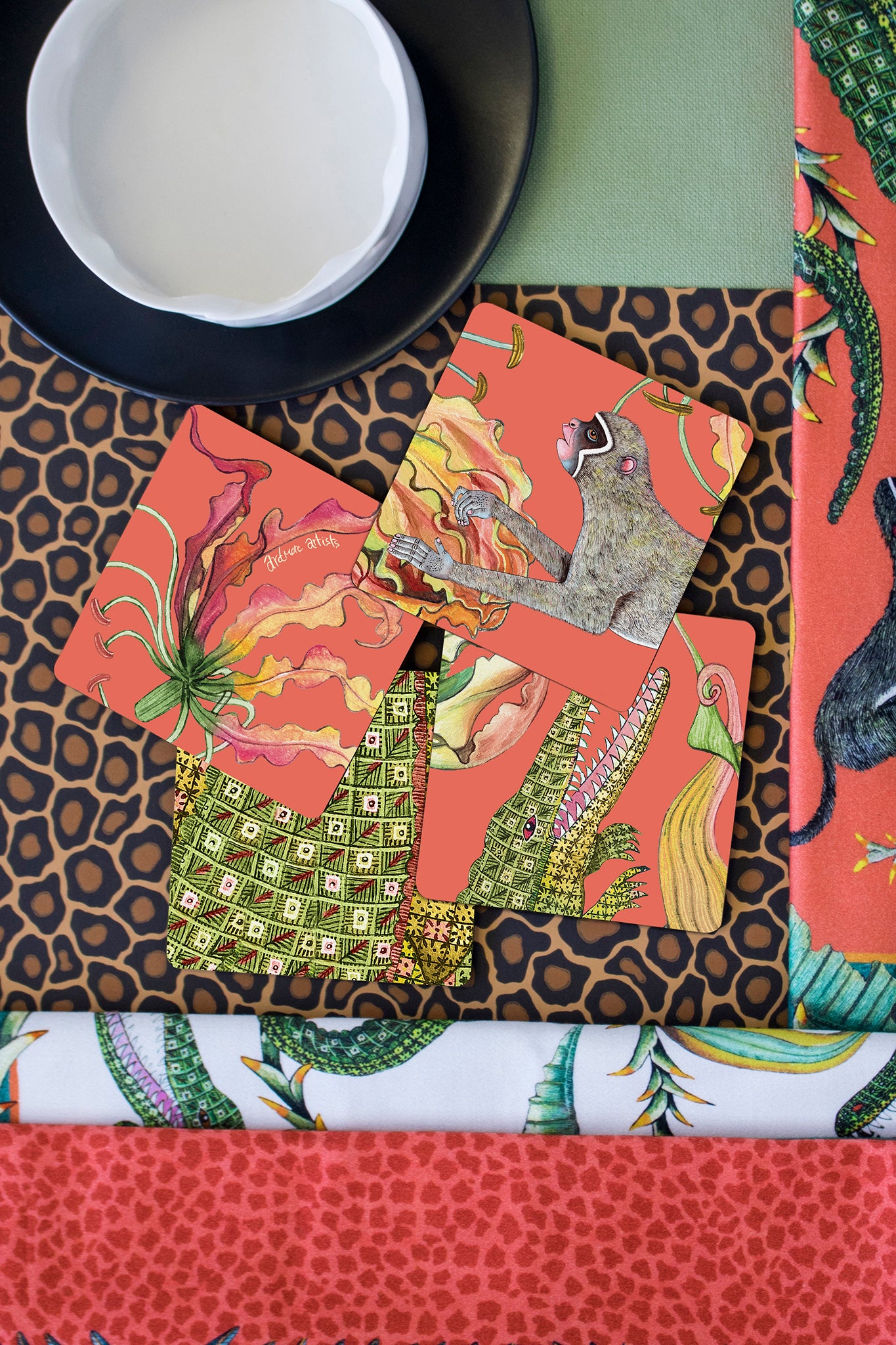 Coral Flame Lily Coasters (Set of 4)-Charming Tale Store