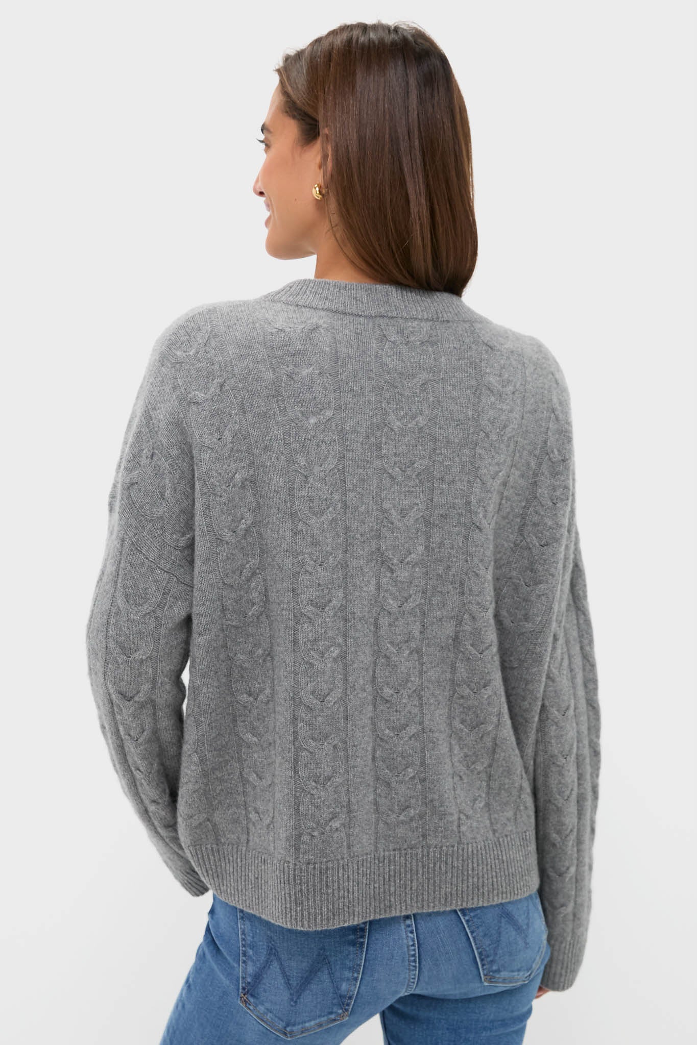Shadow Gray Cashmere Eloise Cable Knit Sweater-Charming Tale Store