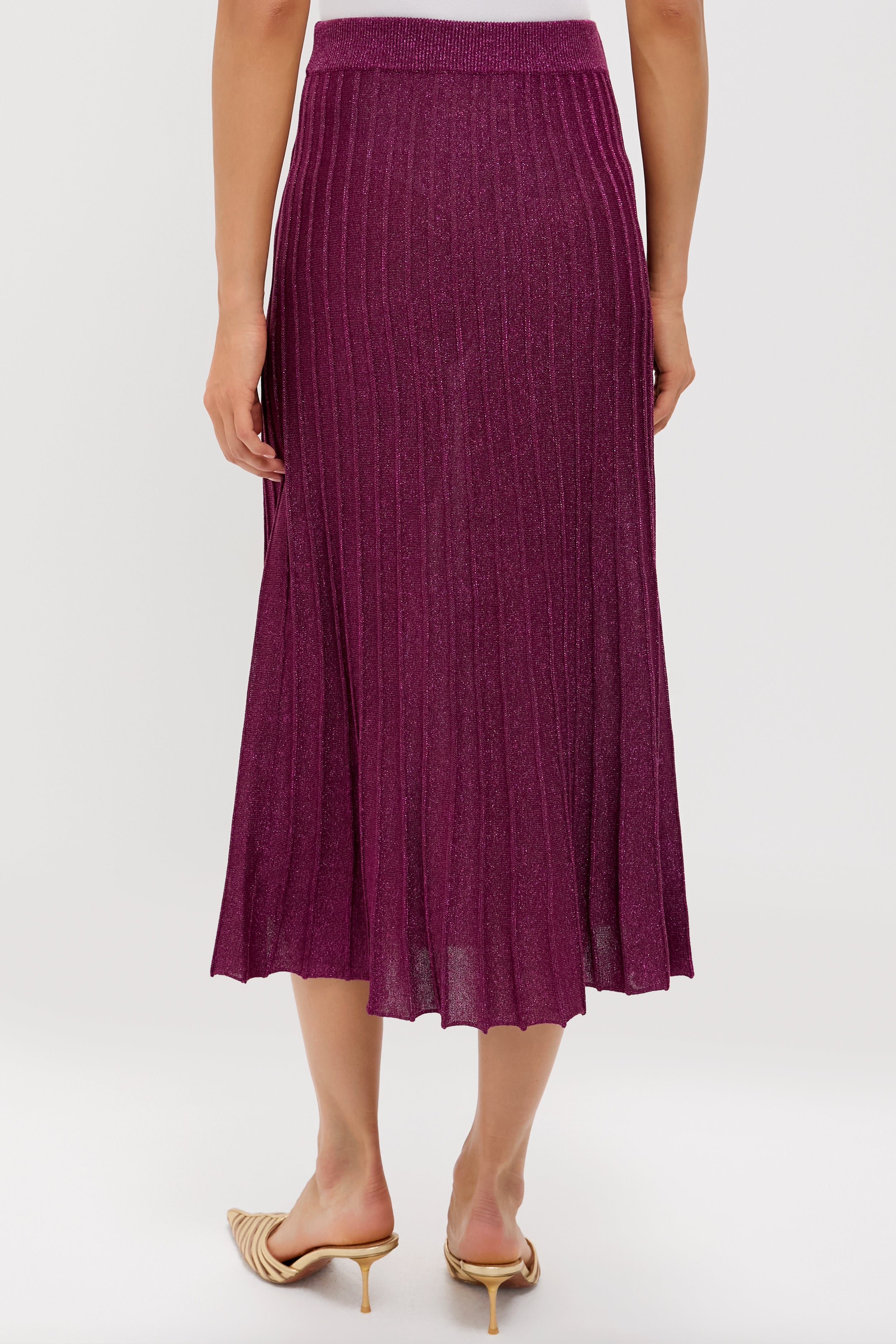 Plum Shimmer Knit Pleated Arion Midi Skirt-Charming Tale Store