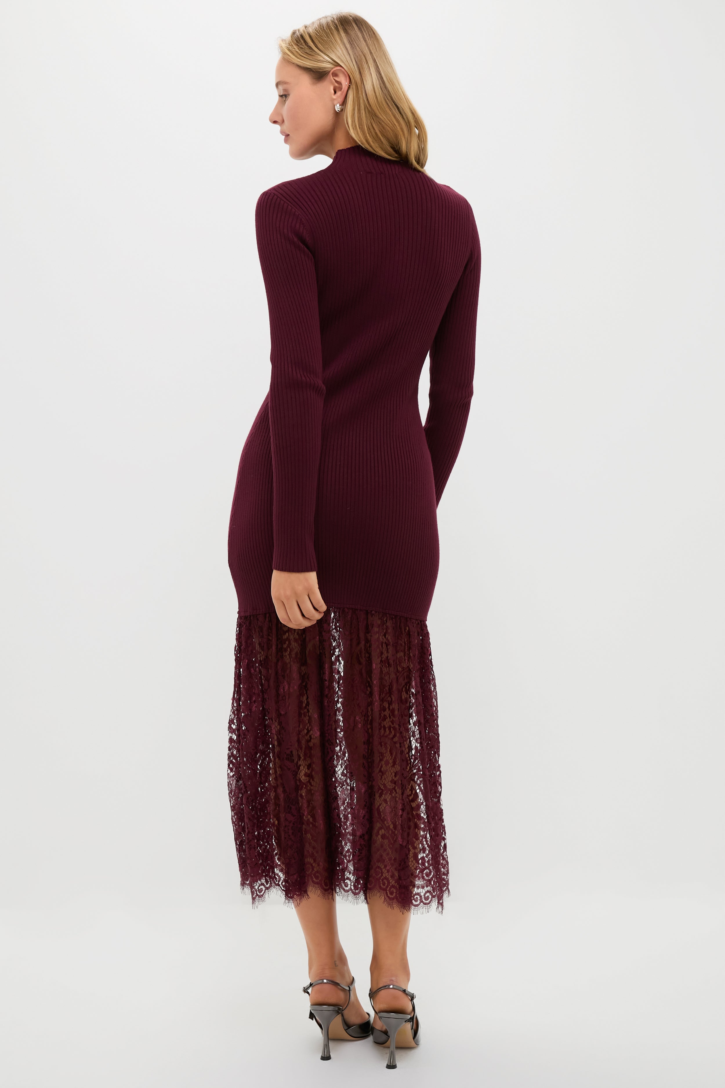 Plum Knit & Lace Suzanne Midi Dress-Charming Tale Store