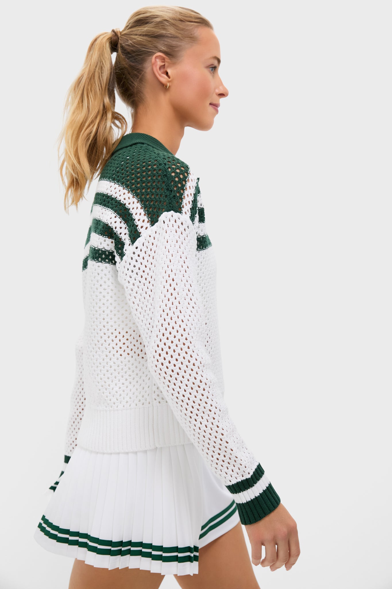 White and Green Mesh Fischer Sweater-Charming Tale Store