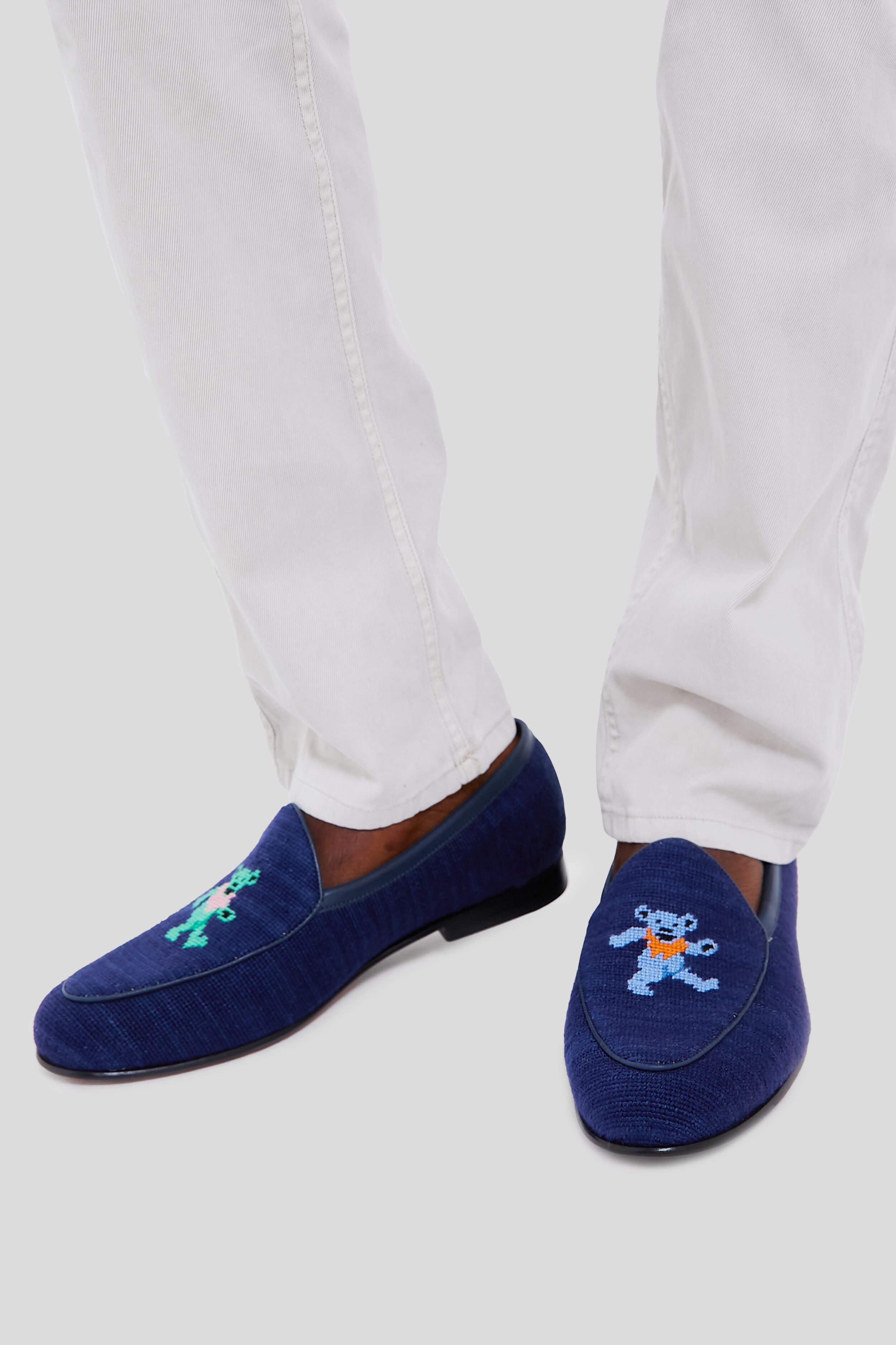 Dark Navy Dancing Bears Belgian Loafers-Charming Tale Store