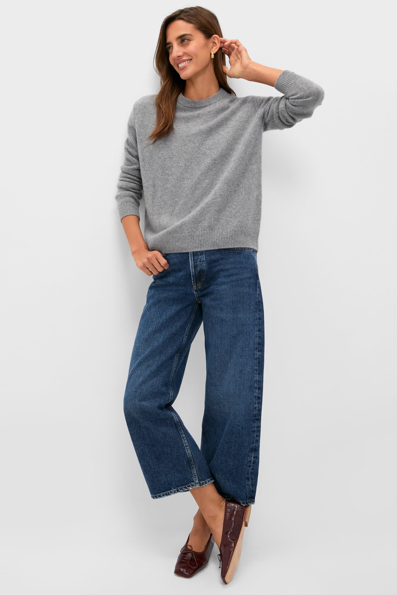 Shadow Gray Bodie Cashmere Boyfriend Crewneck-Charming Tale Store