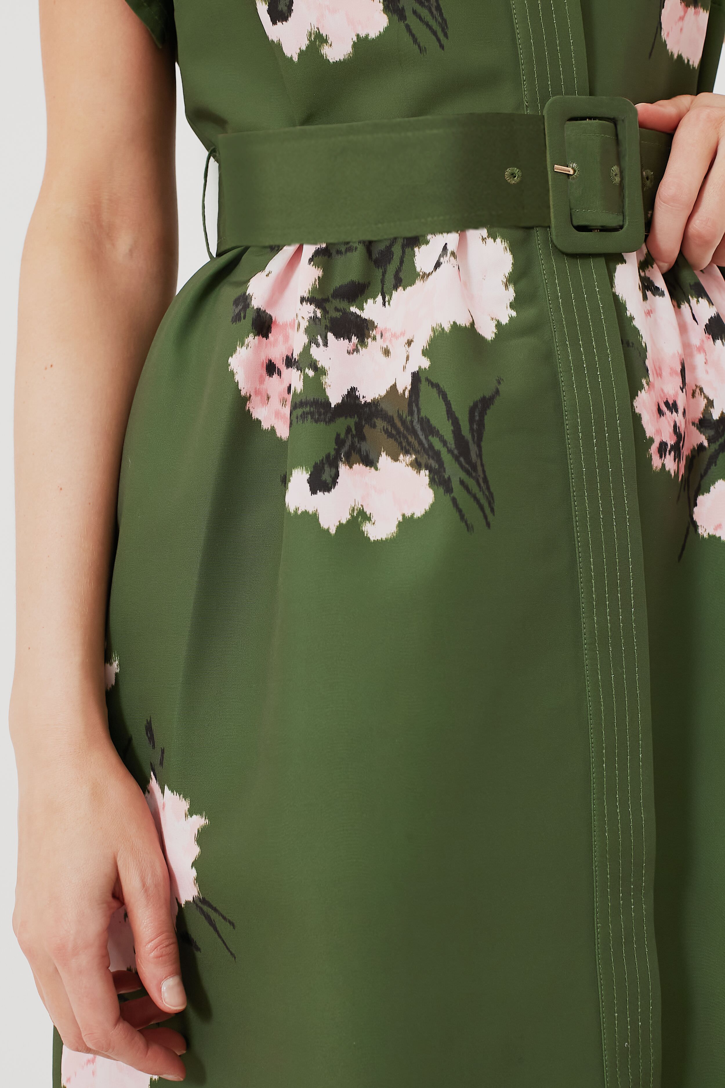 Olive and Pressed Powder Floral Chloe Dress-Charming Tale Store