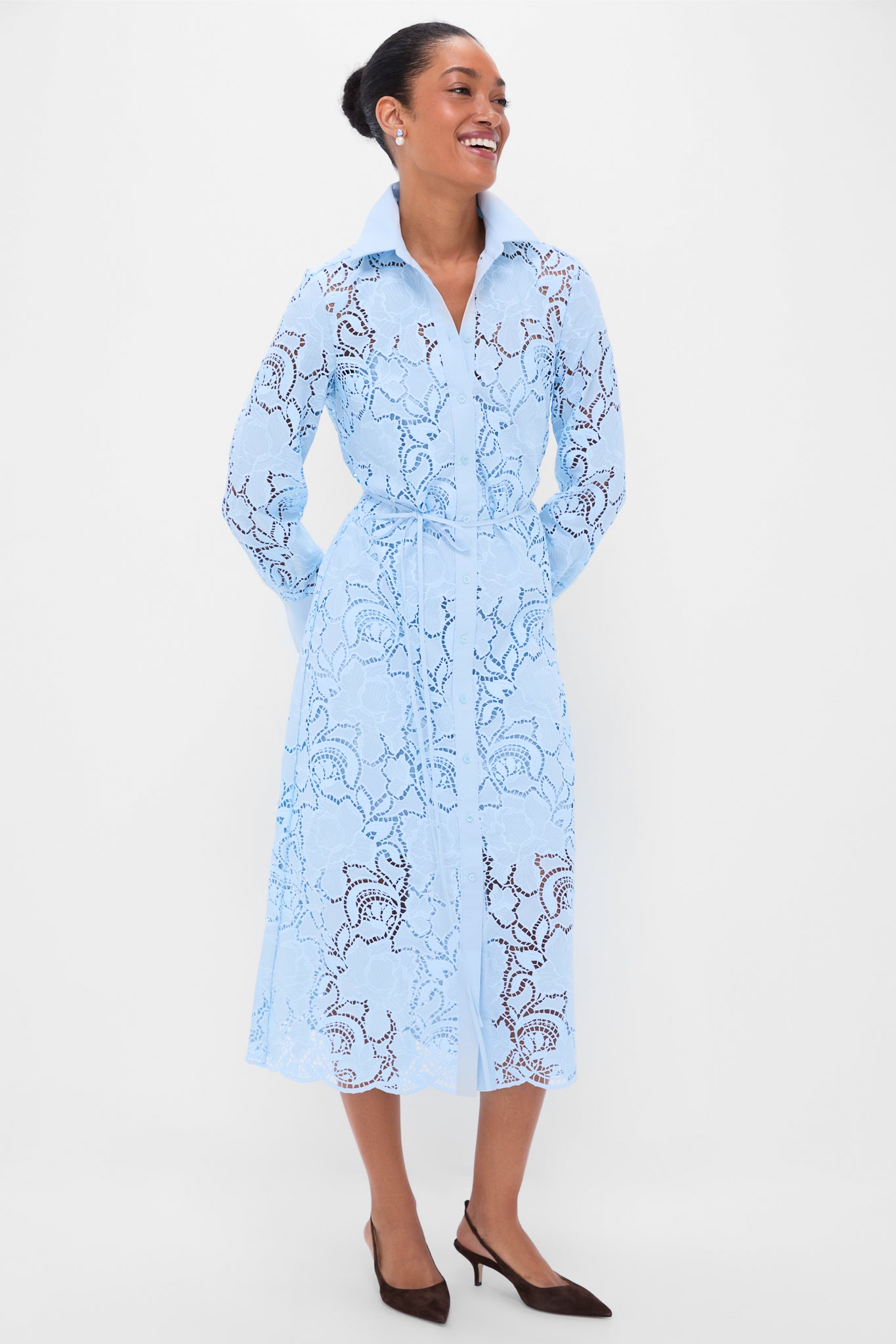 Dream Blue Long Sleeve Shirt Dress-Charming Tale Store