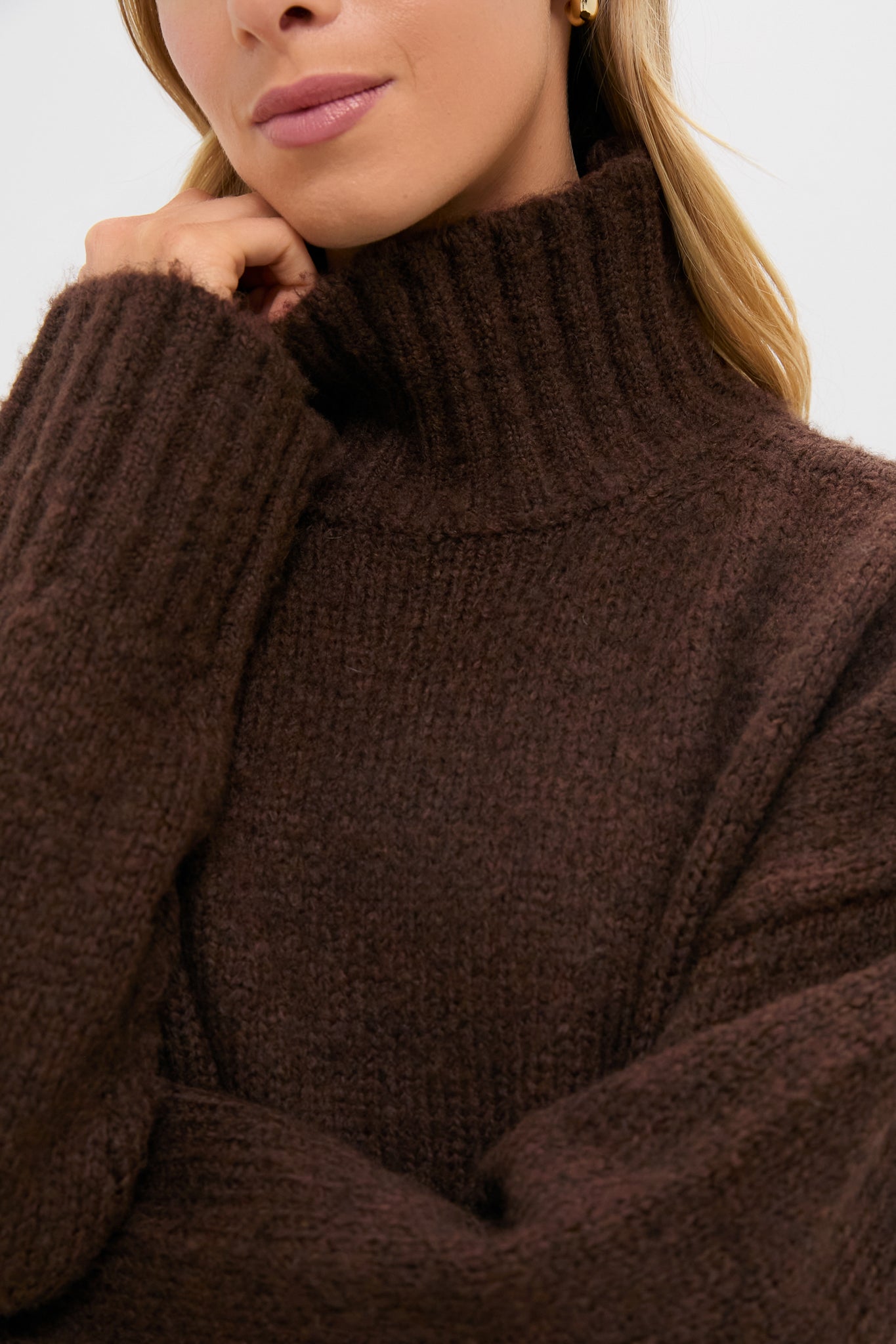 Chocolate Boucle Hannah Turtleneck Sweater-Charming Tale Store