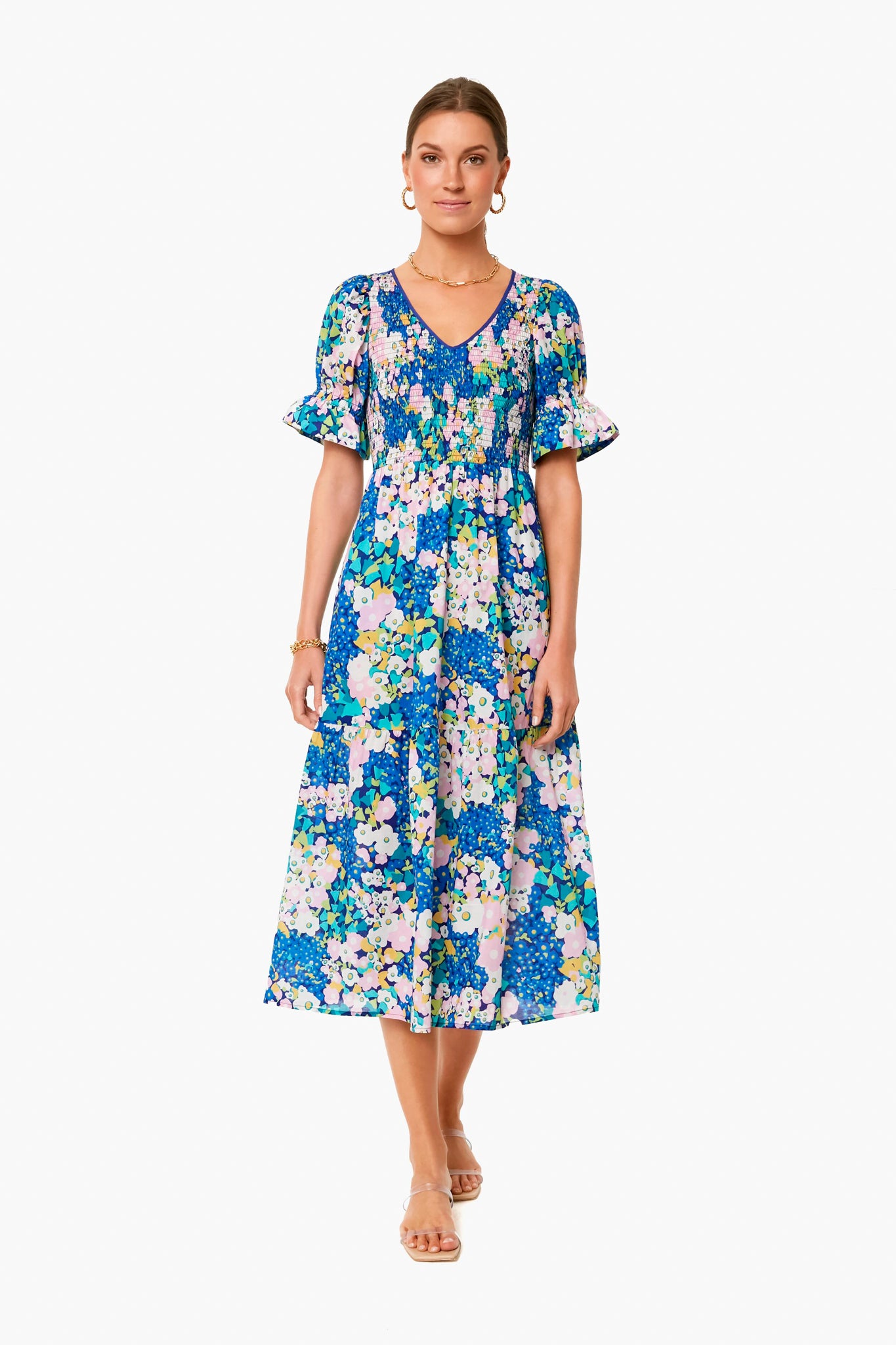 Floral V Neck Sussex Dress-Charming Tale Store