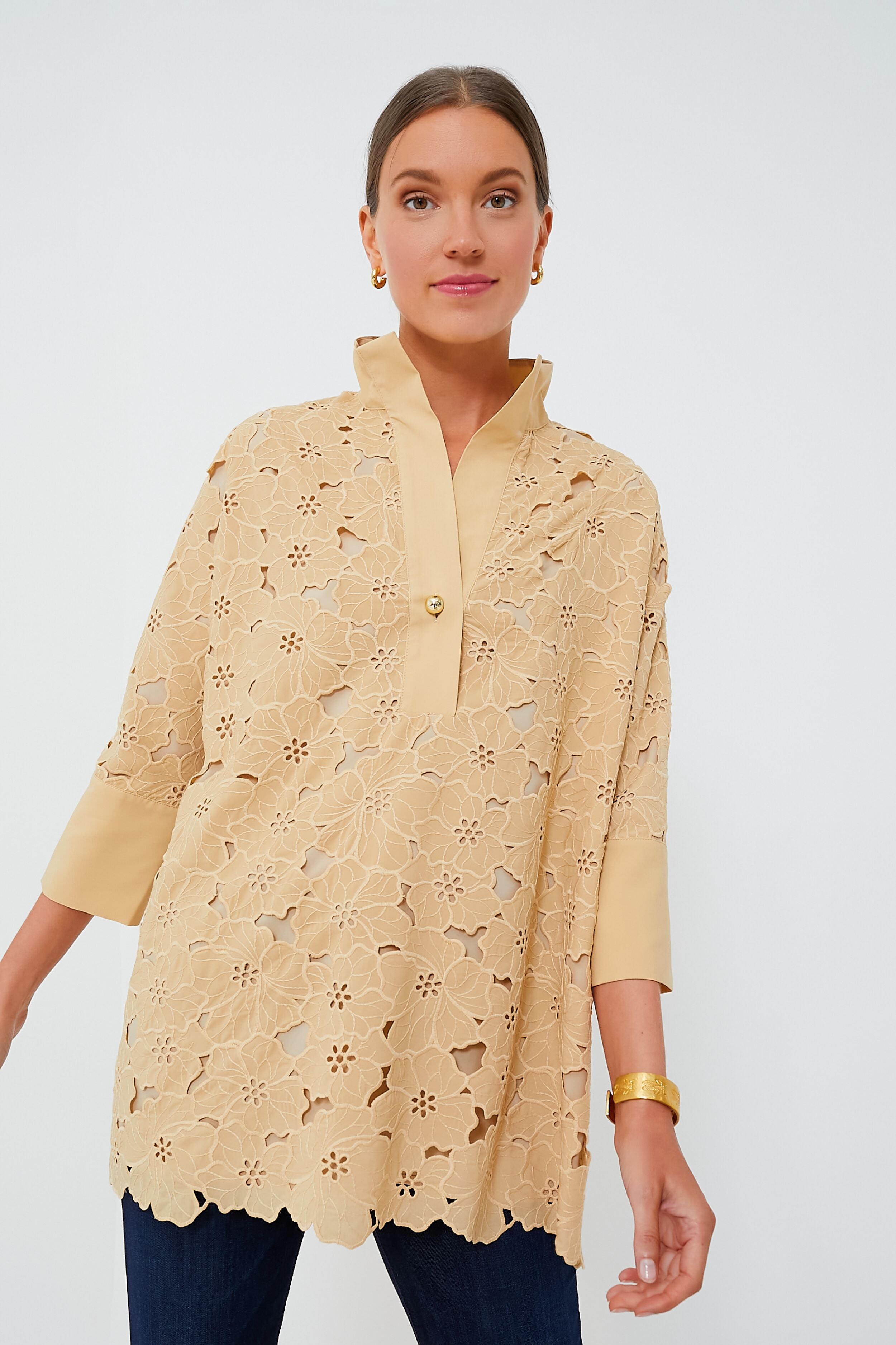 Tan Lace Willow Blouse-Charming Tale Store