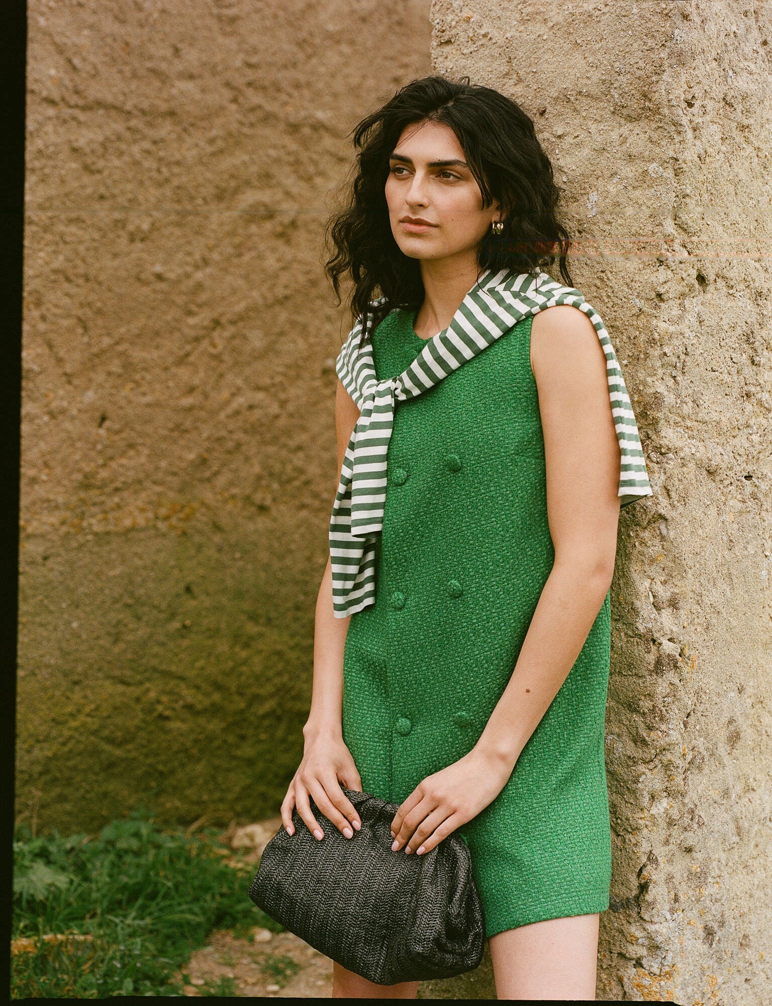 Emerald Green Tweed Bianca Dress-Charming Tale Store